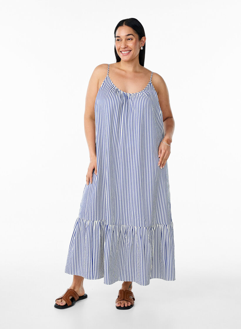 Robe d'&eacute;t&eacute; &agrave; rayures et &agrave; forme en A, Bleu, Model image number 0