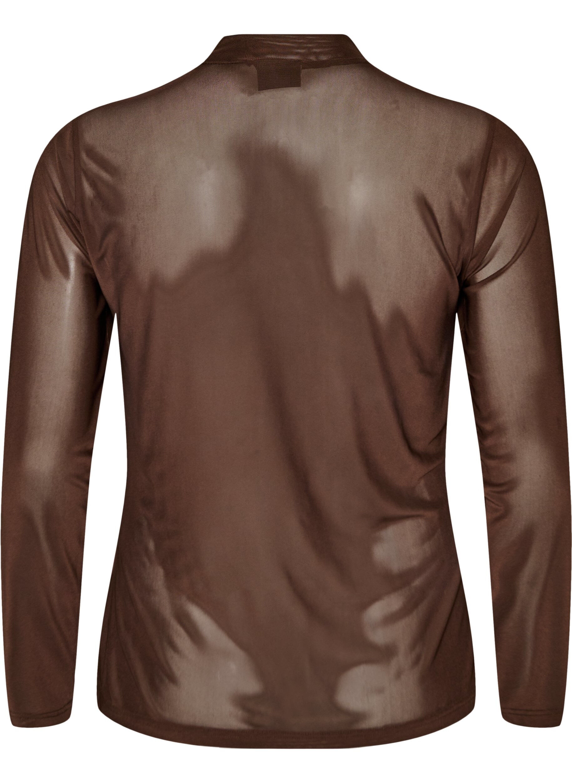ZizziEnganliegende Mesh-Bluse mit langen &Auml;rmeln, Braun, Packshot image number 1