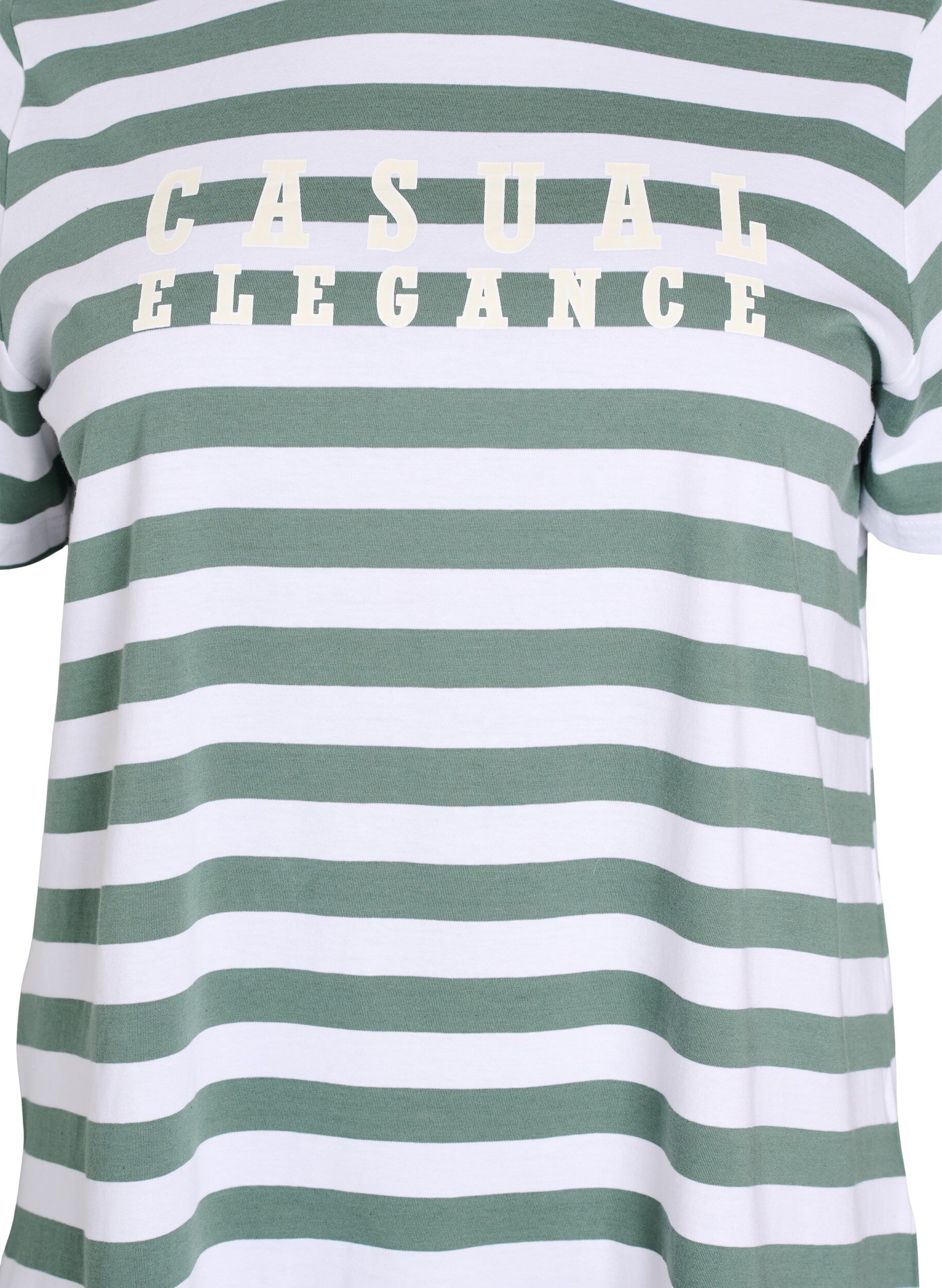 Zizzi T-shirt en coton biologique avec des rayures et du texte, Vert, Packshot image number 2