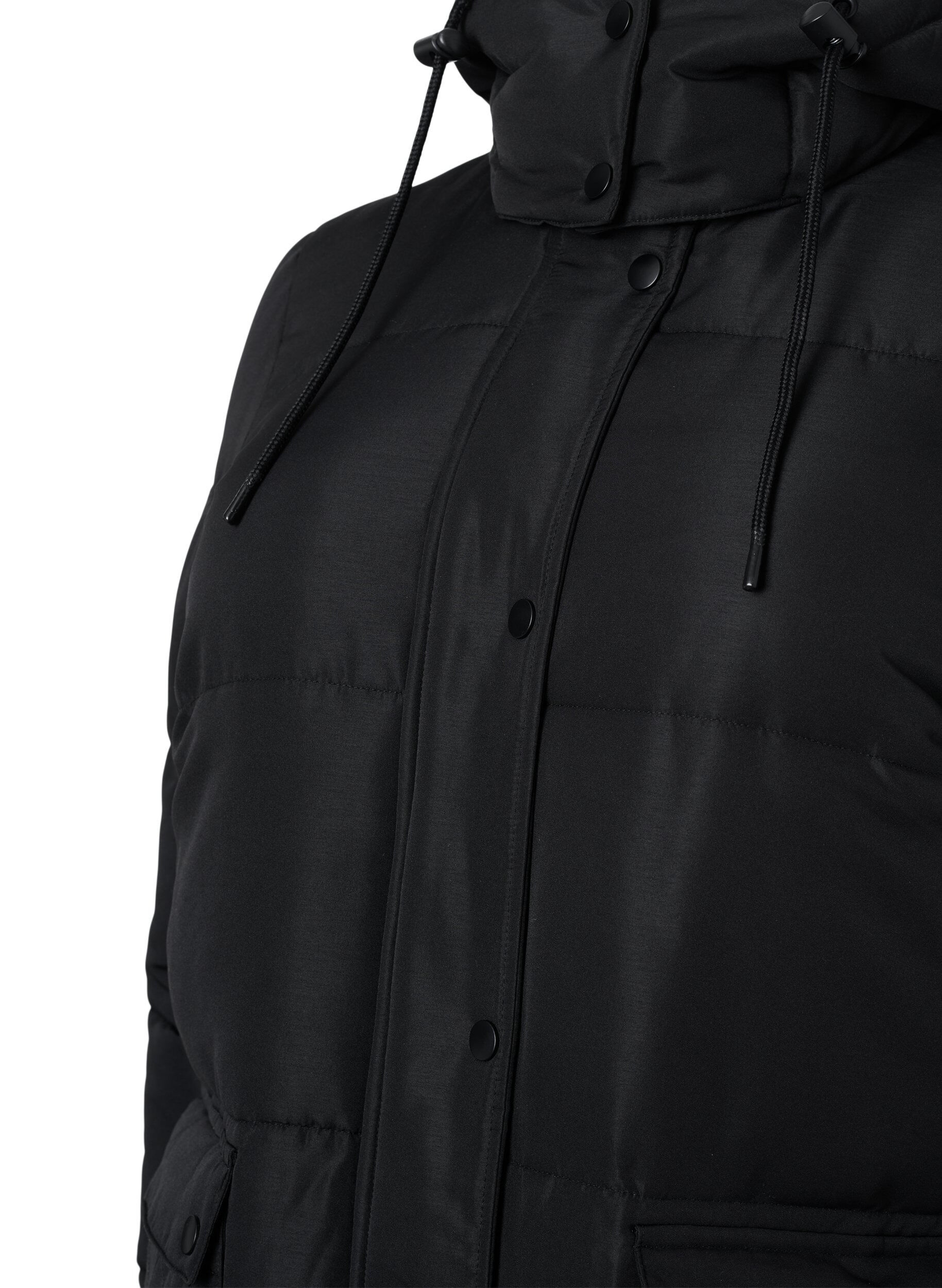 Zizzi Lange Pufferjacke mit Taschen und Kapuze, Schwarz, Packshot image number 2
