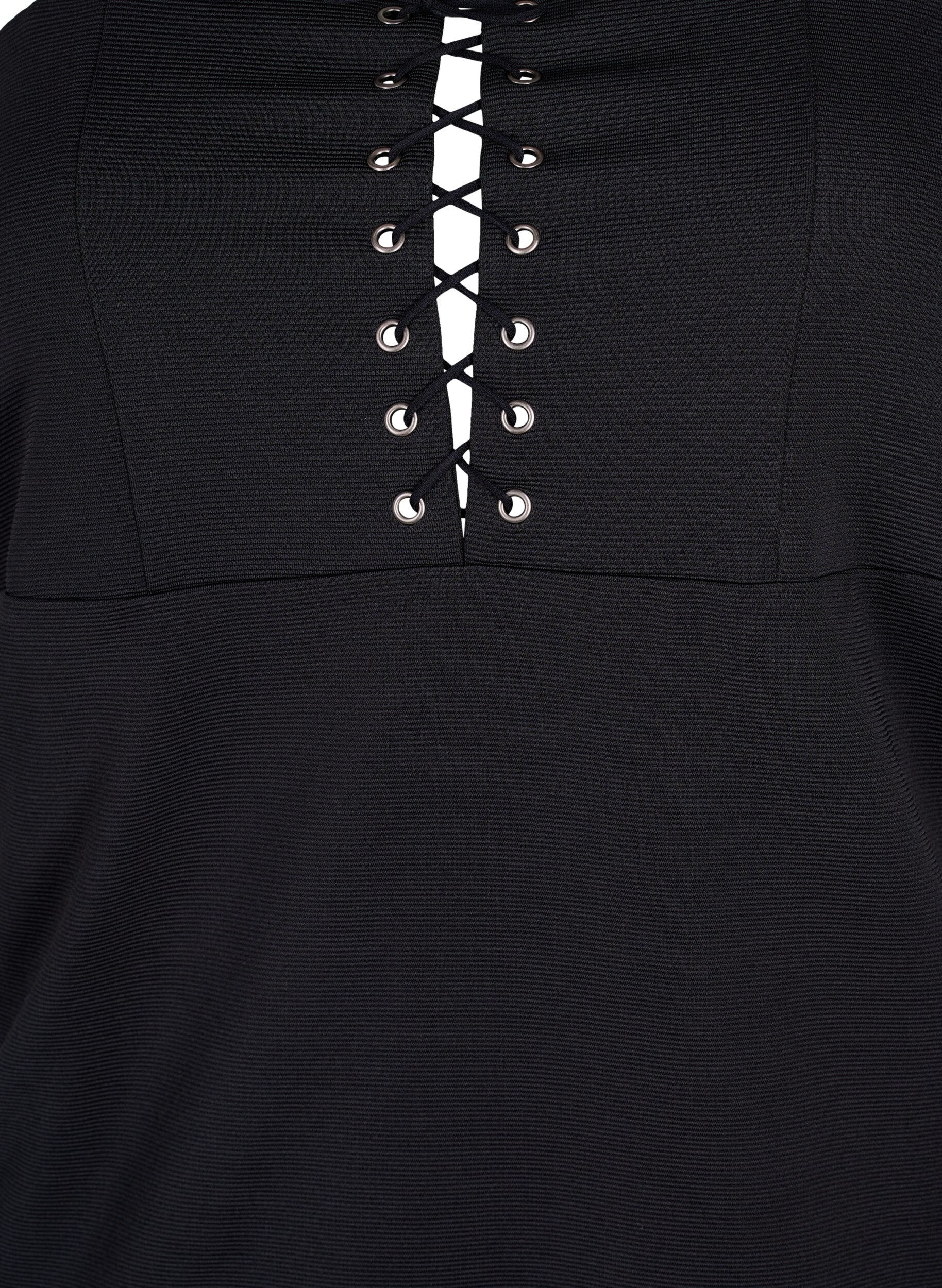Zizzi Eng anliegendes Kleid mit Schn&uuml;rdetails, Black, Packshot image number 2