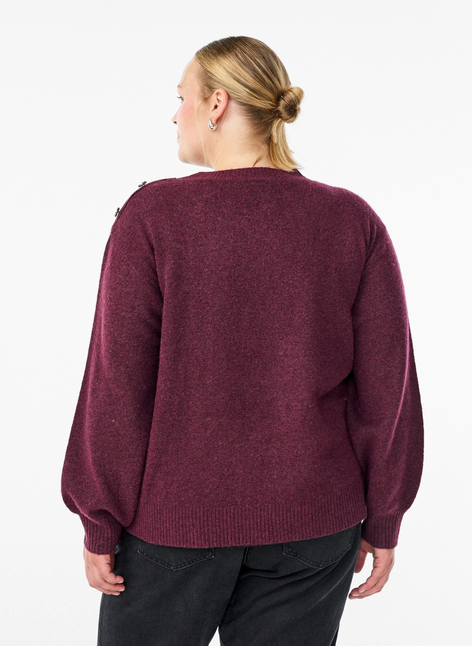 Zizzi Strickbluse mit Knopfleiste, Dunkles Bordeaux, Model image number 2