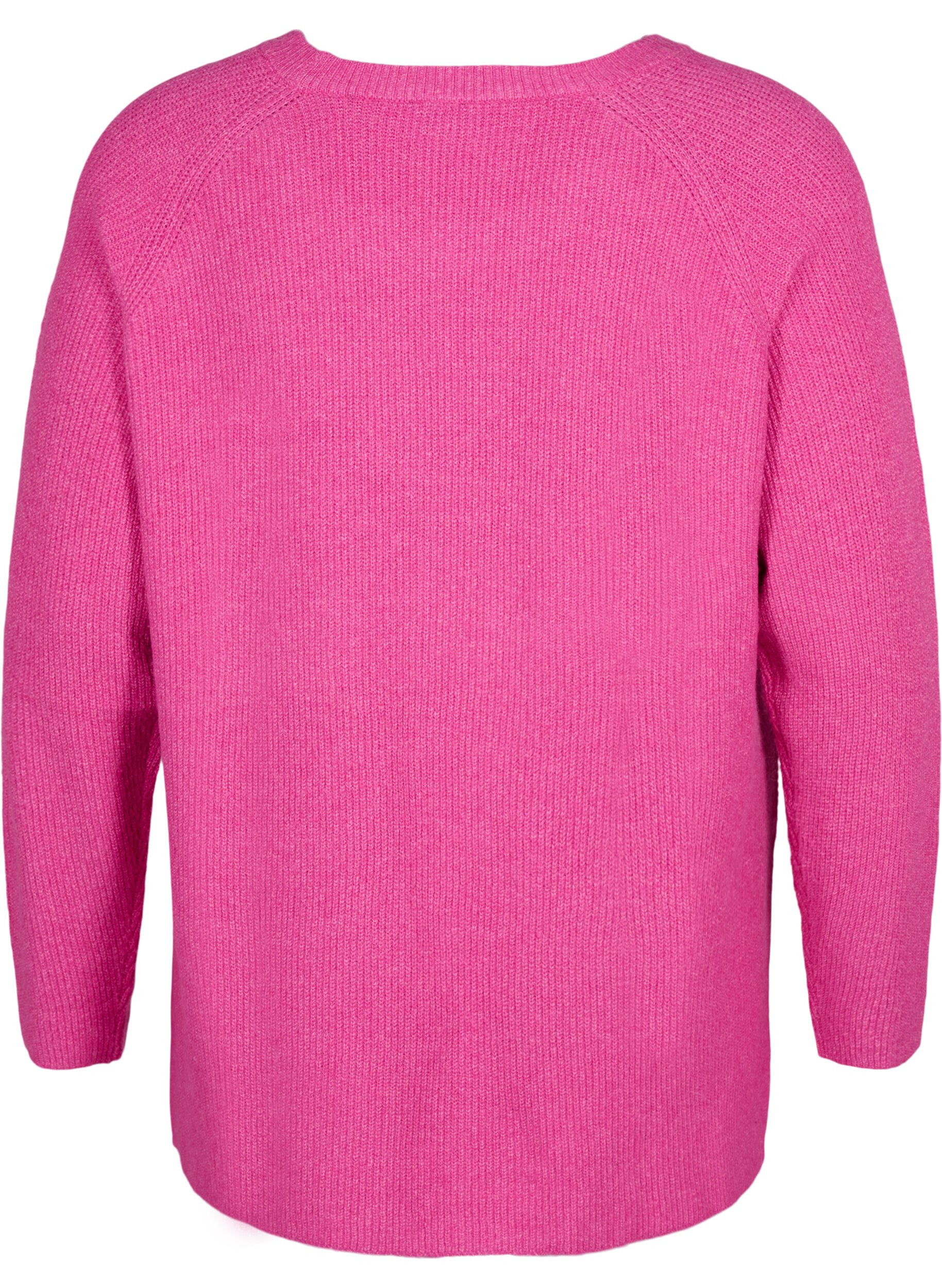 Zizzi Melange-Pullover mit Seitenschlitz, R. Rose/White Mel., Packshot image number 1