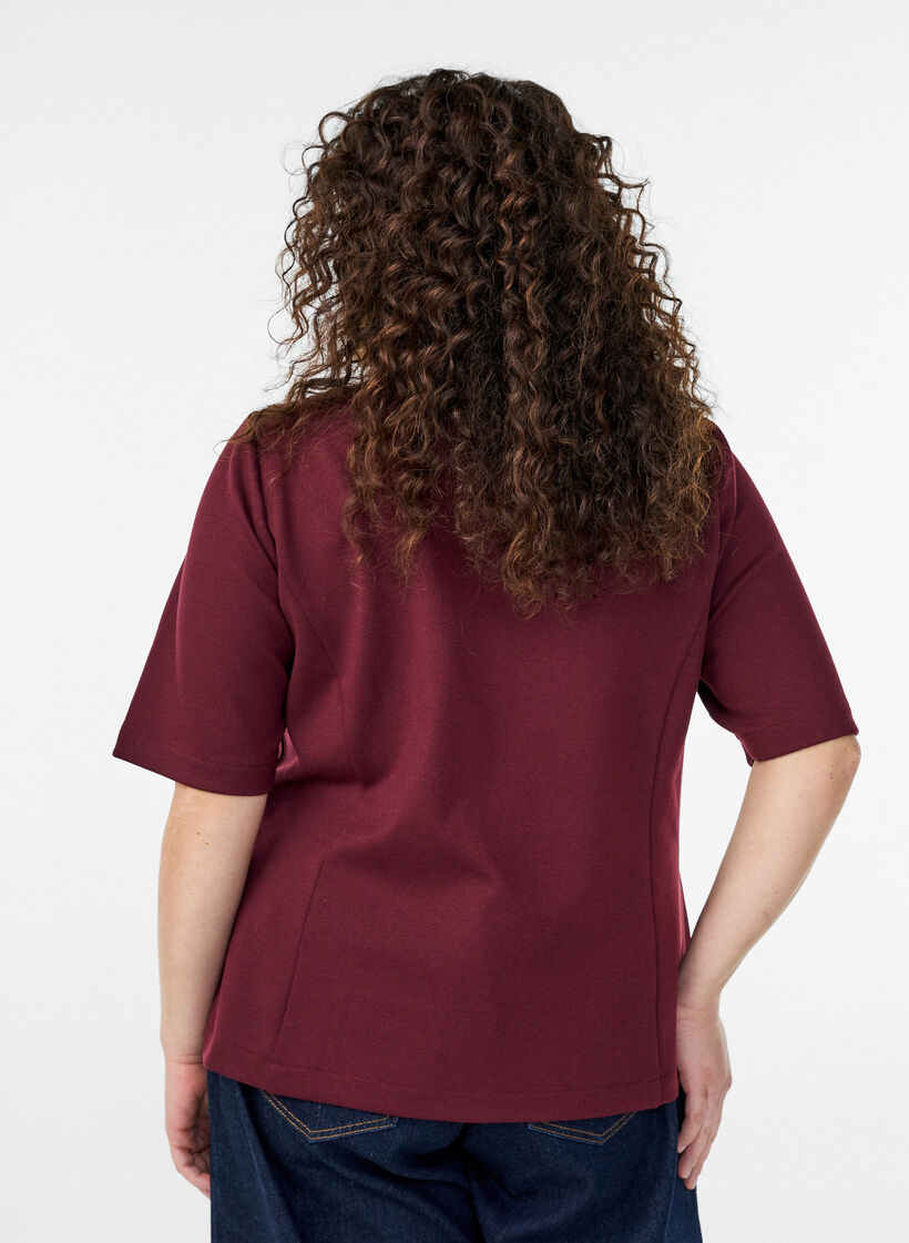 Bluse mit asymmetrischer Wickeloptik und kurzen Ärmeln, Rot, Model image number 2