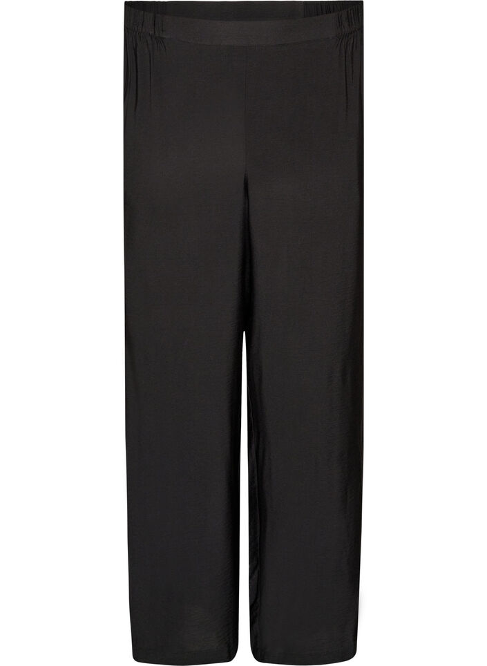 Pantalon en viscose avec taille &eacute;lastiqu&eacute;e et jambes droites, Noir, Packshot image number 0