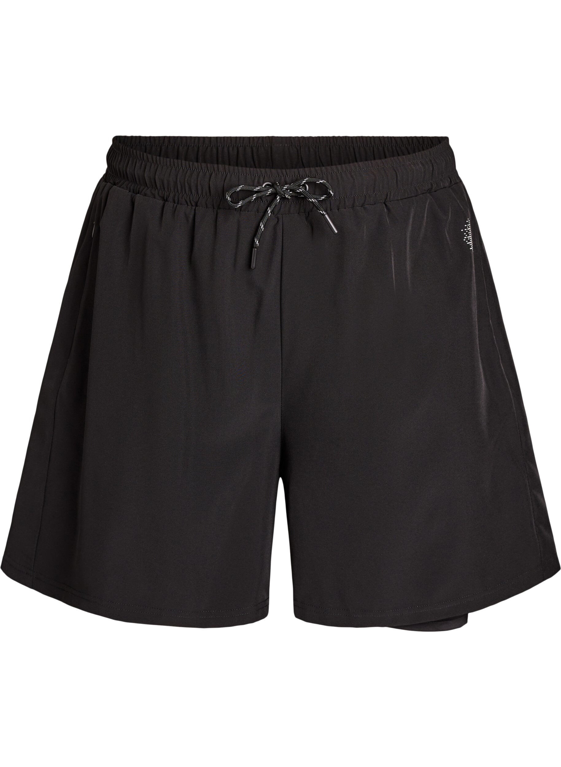 Zizzi Trainingsshorts mit Innenhose und Handytasche, Schwarz, Packshot image number 0