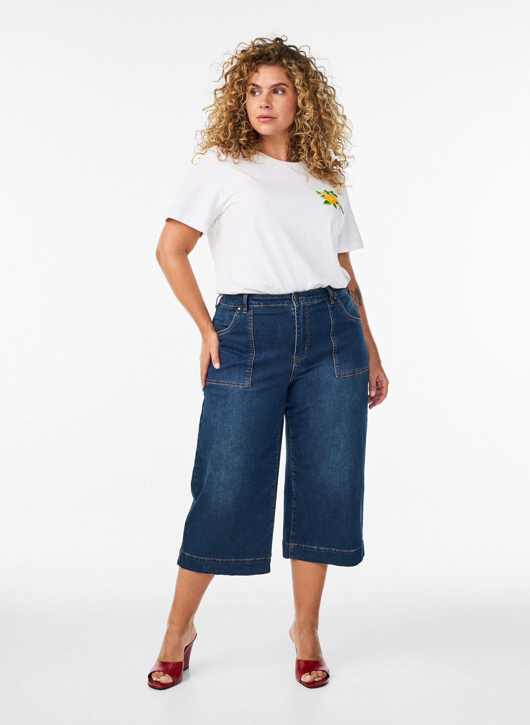 ZizziT-shirt en coton bio avec imprim&eacute; agrumes, Blanc, Model image number 1