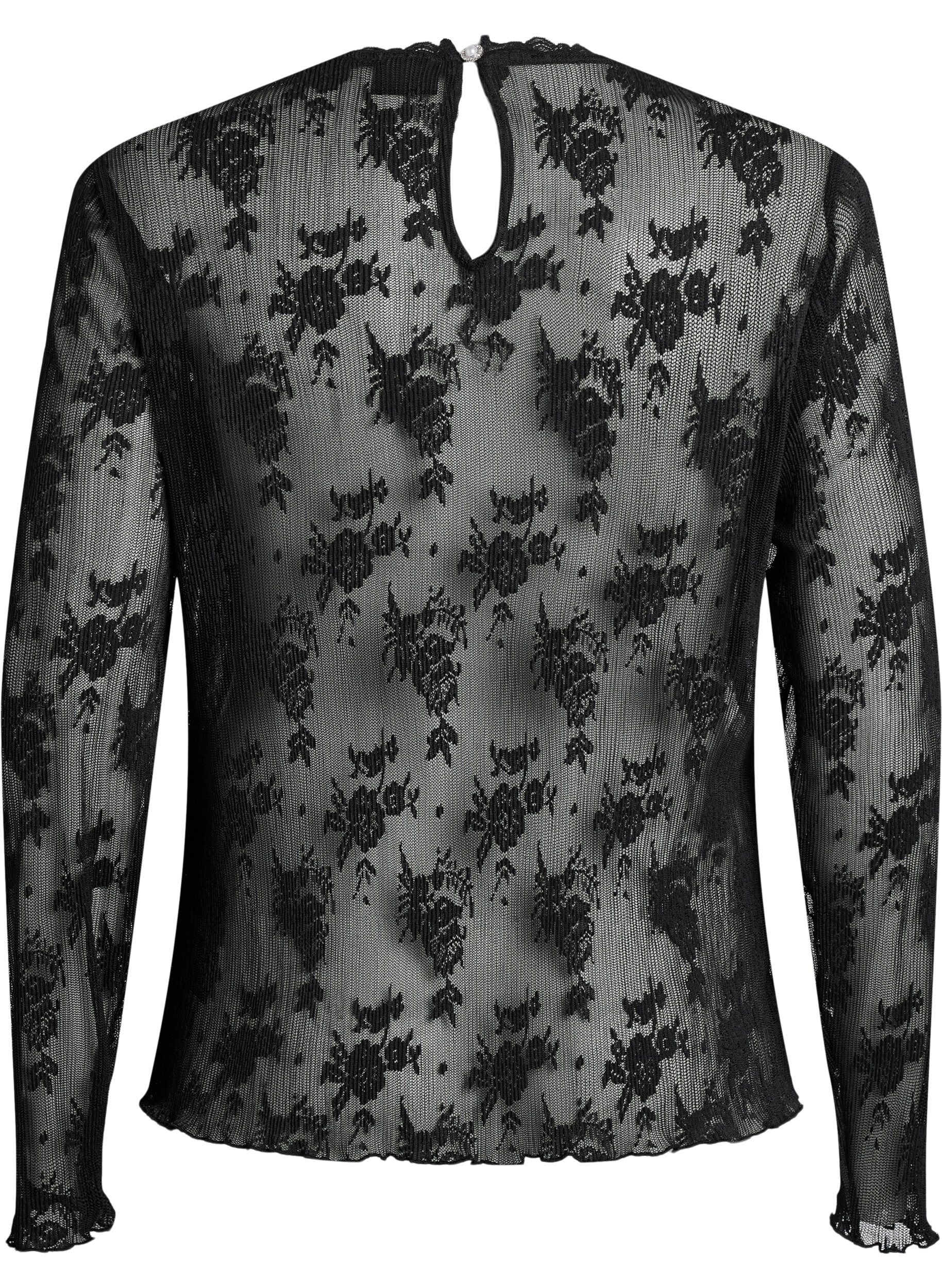 Zizzi Blouse en maille &agrave; manches longues avec motif en dentelle, Noir, Packshot image number 1