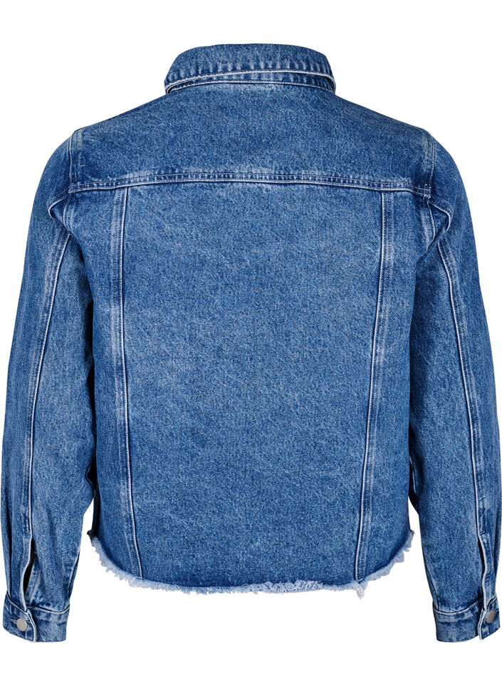 Jeansjacke mit Strasssteinen und einem Rough-Saum, Blau, Packshot image number 1