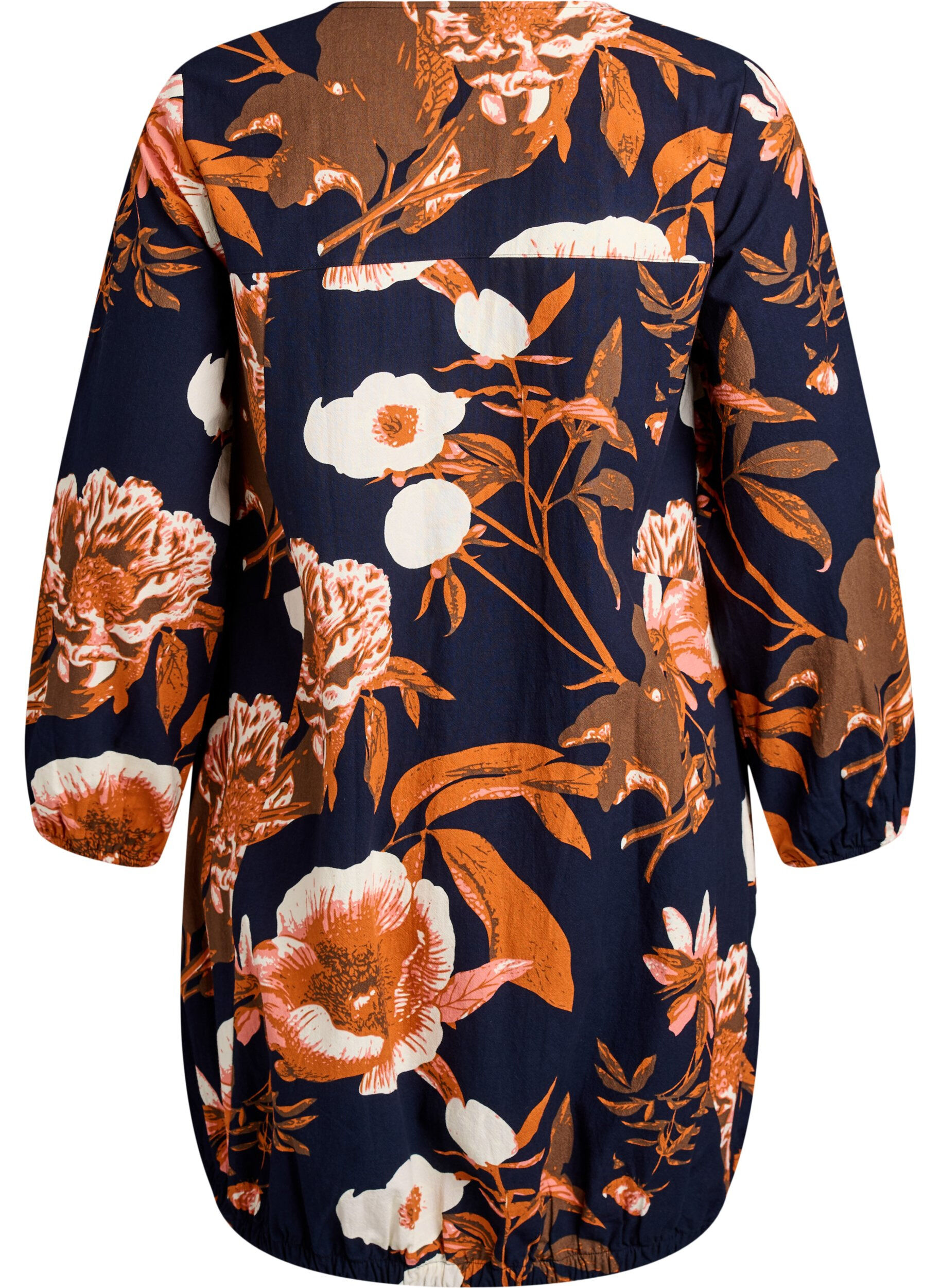 ZizziRobe courte en coton avec un ourlet &eacute;lastique et des manches longues, Noir, Packshot image number 1