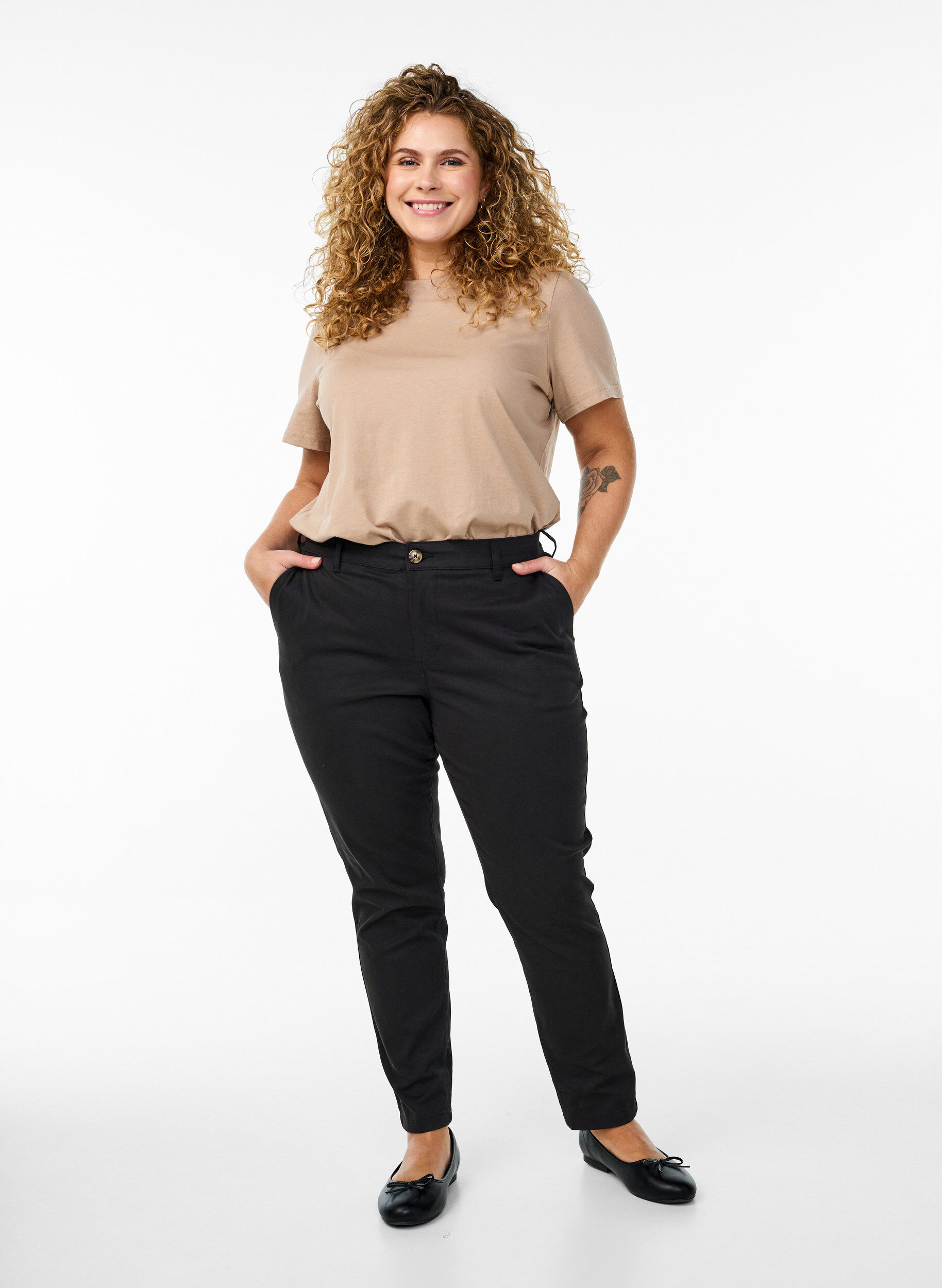 Zizzi Chinos en coton, Noir, Model image number 0