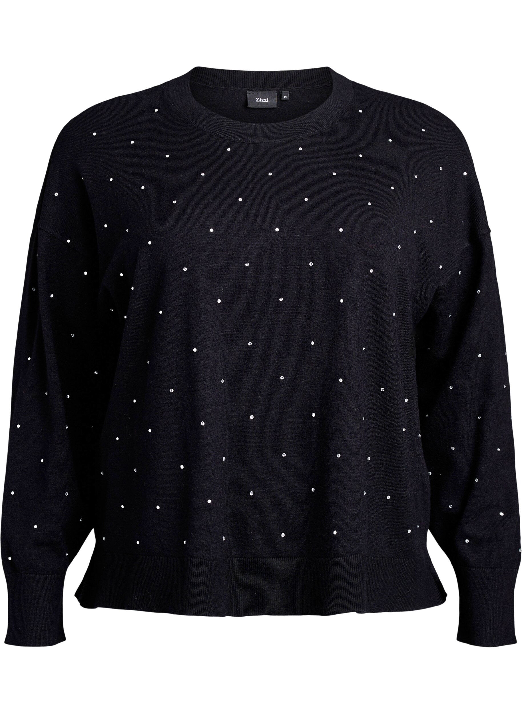 Zizzi Blouse en maille l&acirc;che avec strass, Noir, Packshot image number 0