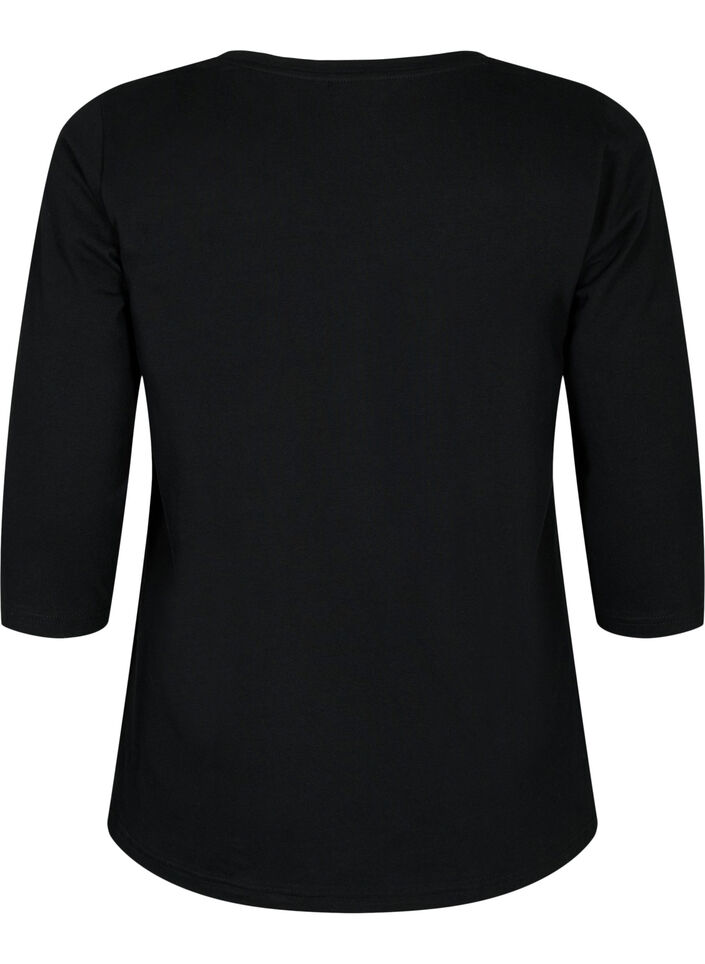 Basic T-Shirt aus Baumwolle mit 3/4-&Auml;rmeln, Schwarz, Packshot image number 1