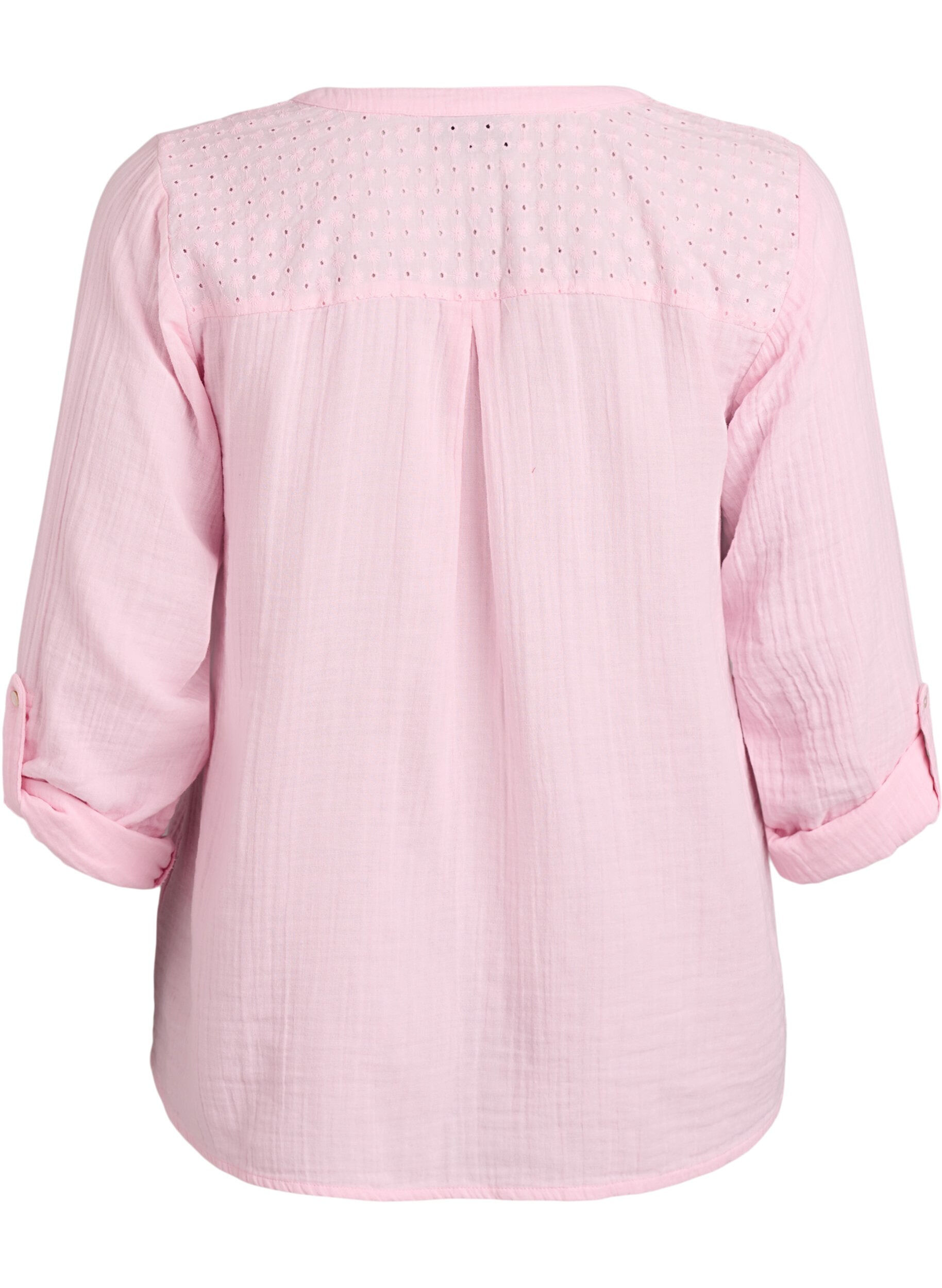 Zizzi Blouse en mousseline de coton avec broderie anglaise, Rose, Packshot image number 1