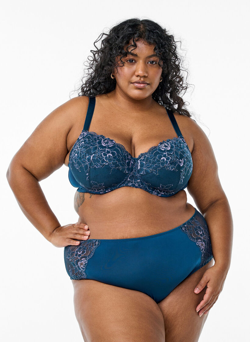 Culottes en microfibre avec de la dentelle et une taille classique, Bleu, Model image number 0