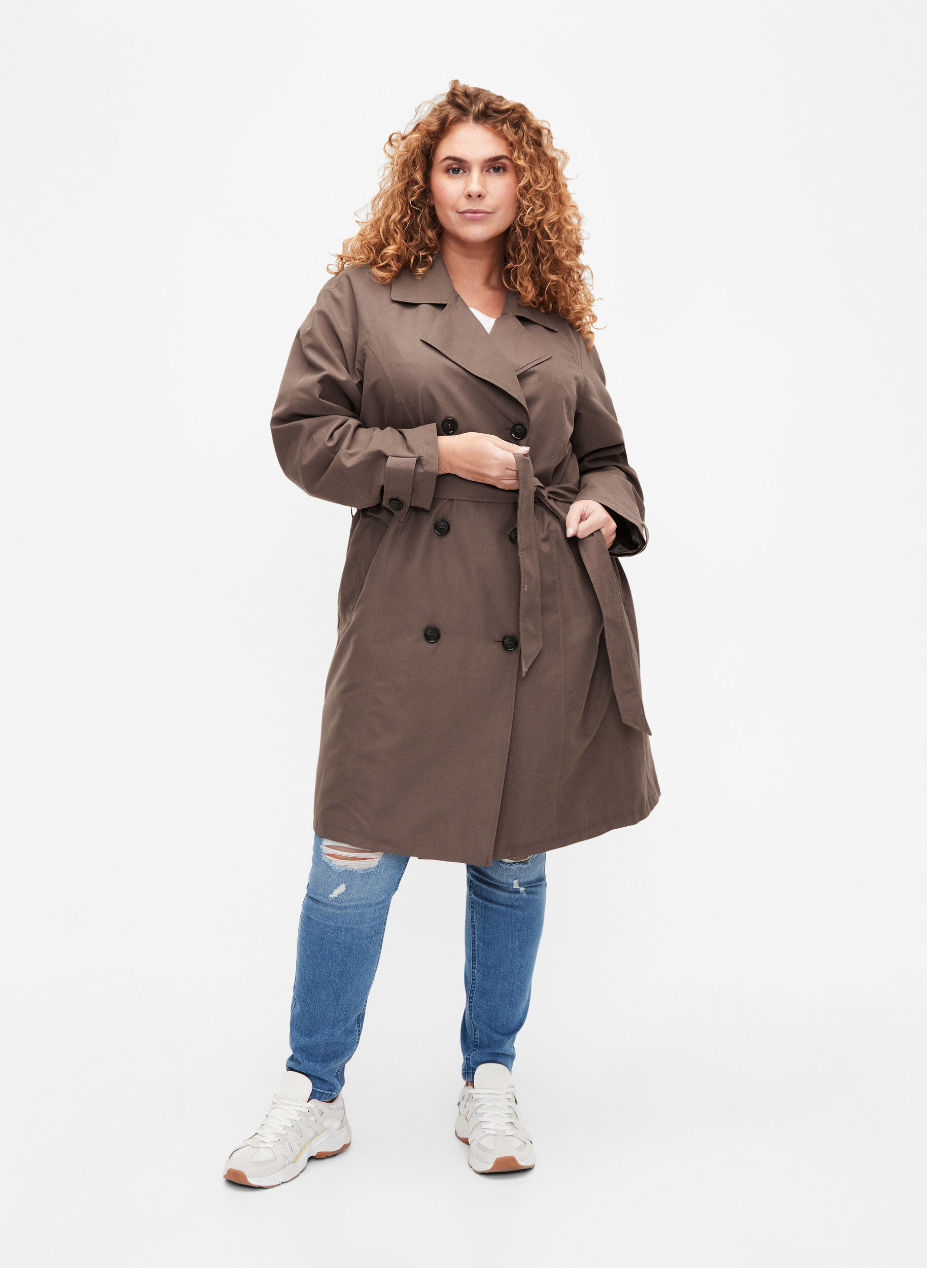 Zizzi Trench-coat avec ceinture et fente, Chocolate Chip, Model image number 2