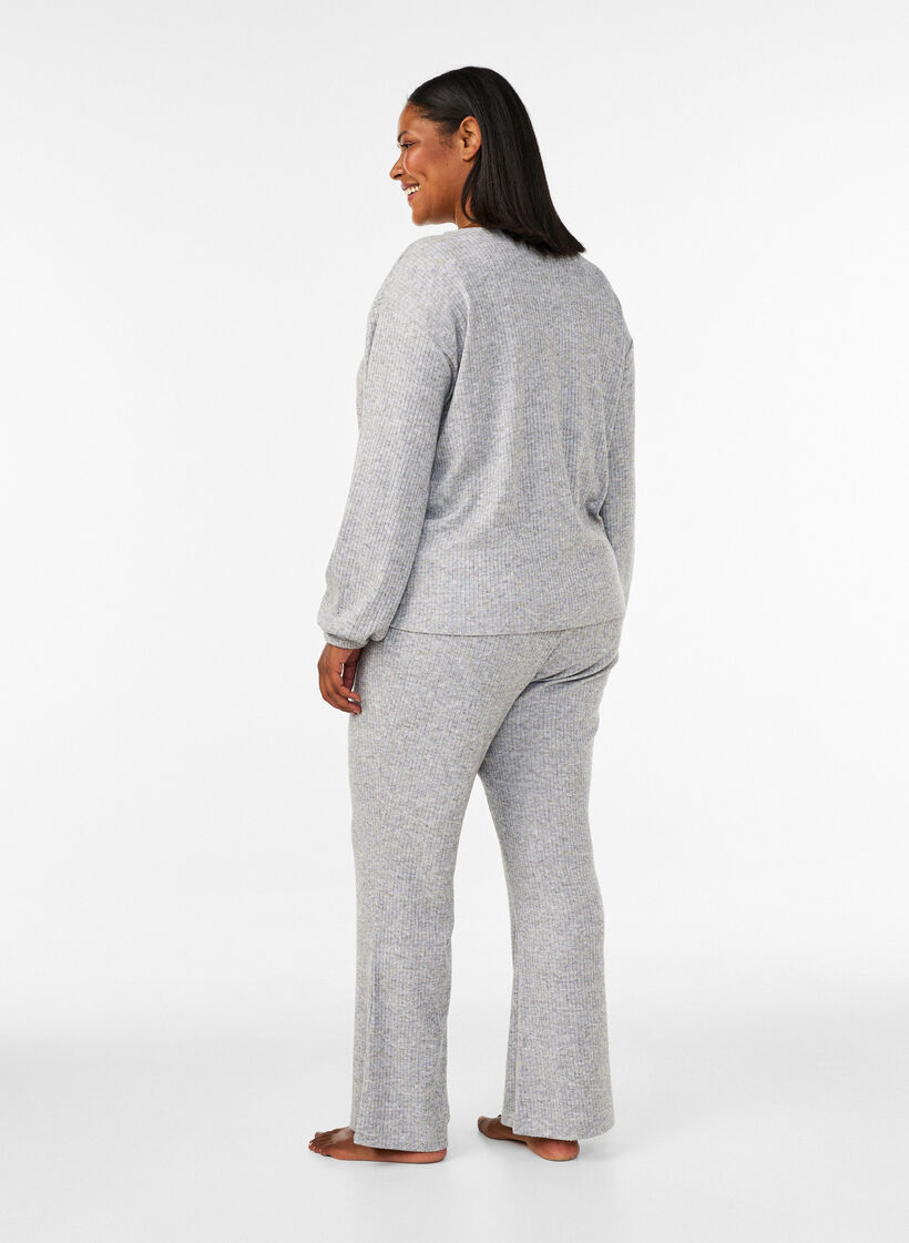 Hose aus Jersey mit Rippstruktur und ausgestelltem Bein, Grau, Model image number 1
