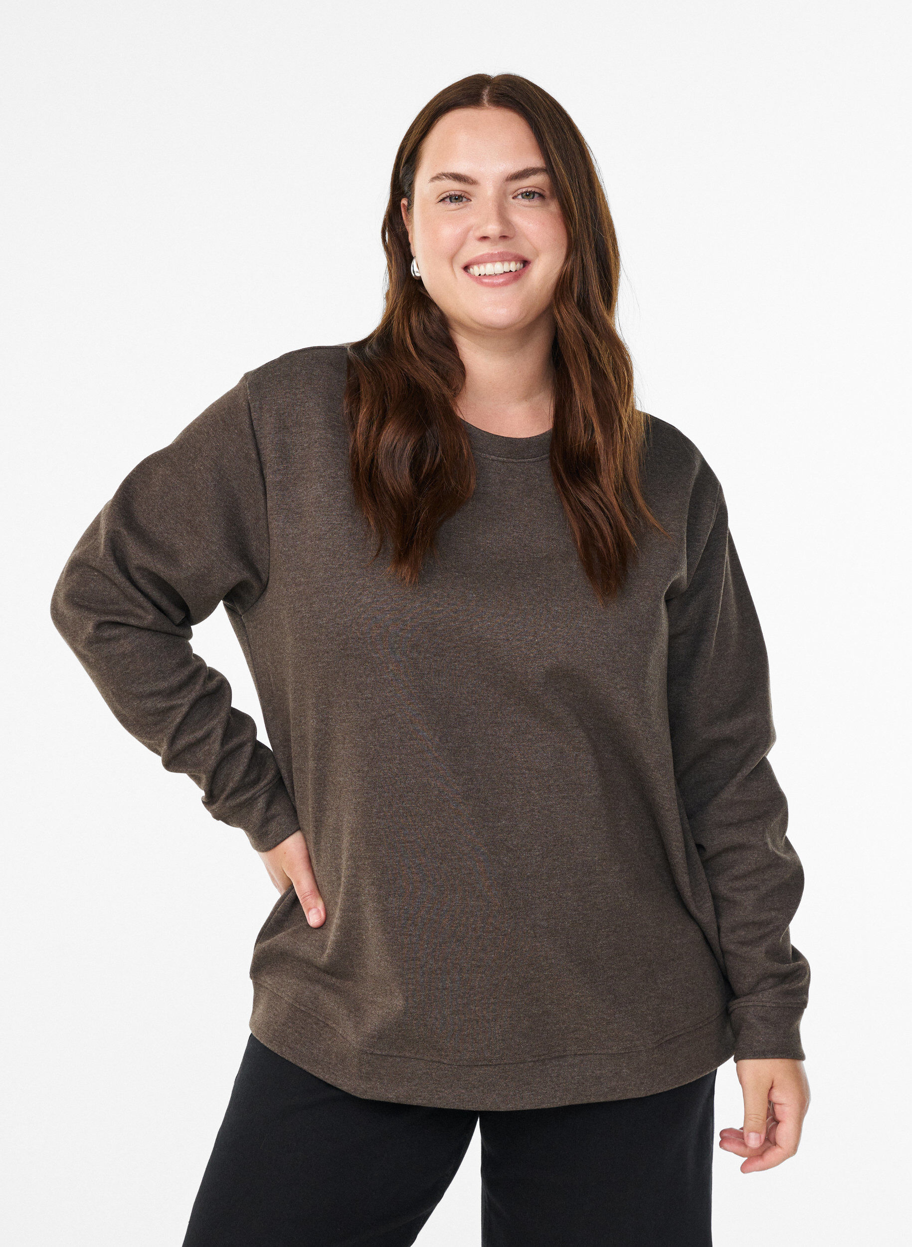 FLASH - Sweatshirt mit Rundhalsausschnitt, Braun, Model