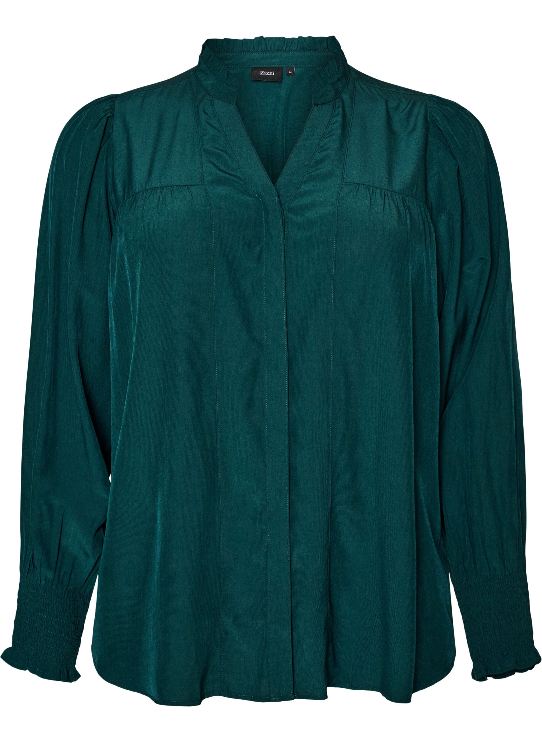 Blouse avec col &agrave; volants et fronces