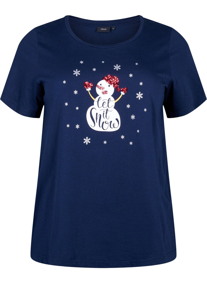 T-shirts de Noël en 100 % coton, Navy B. w. LetItSnow, Packshot image number 0