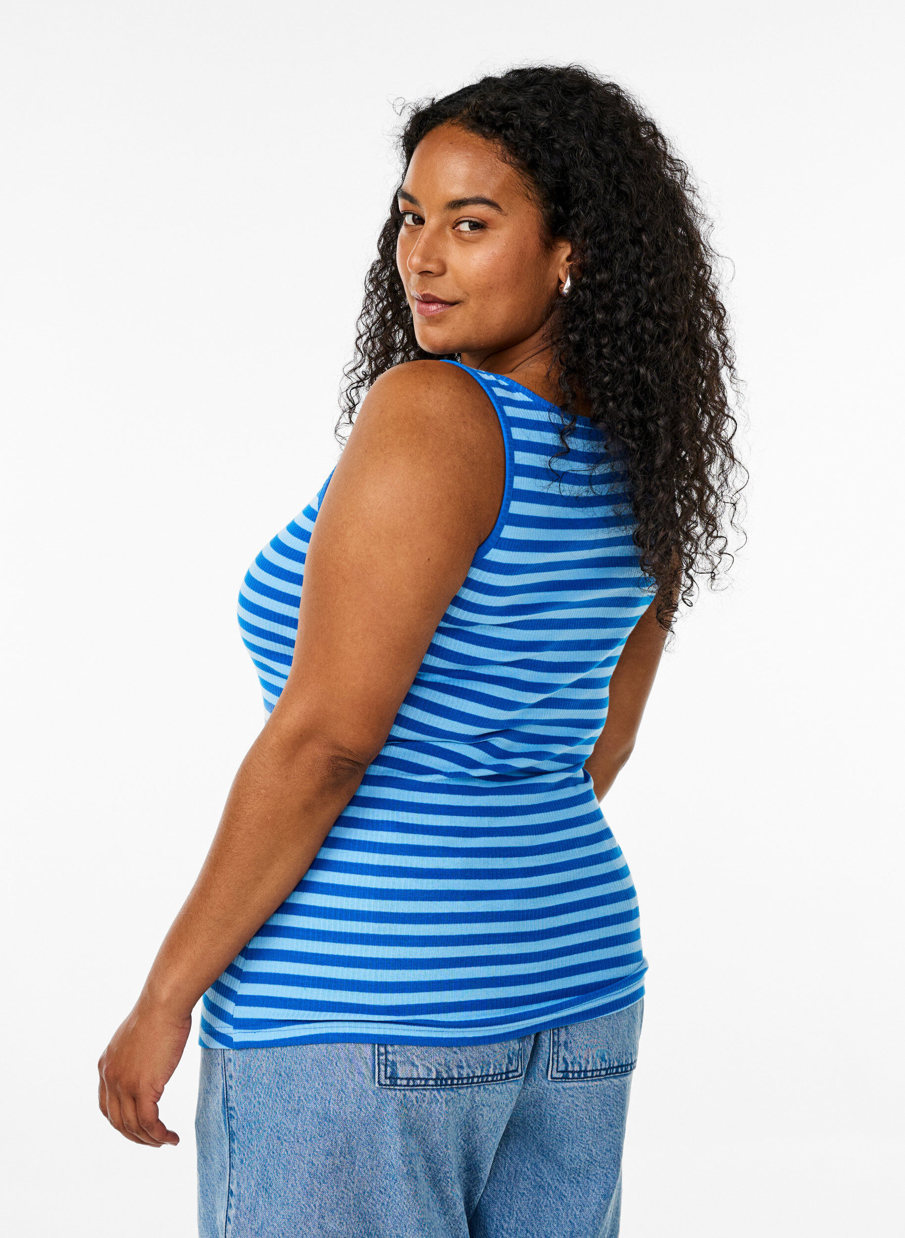 ZizziGestreiftes Tanktop mit Rippenstruktur, Blau, Model image number 2