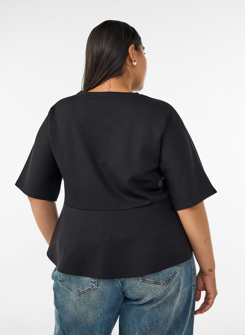 Blouse peplum avec manches longueur coude, Noir, Model image number 2