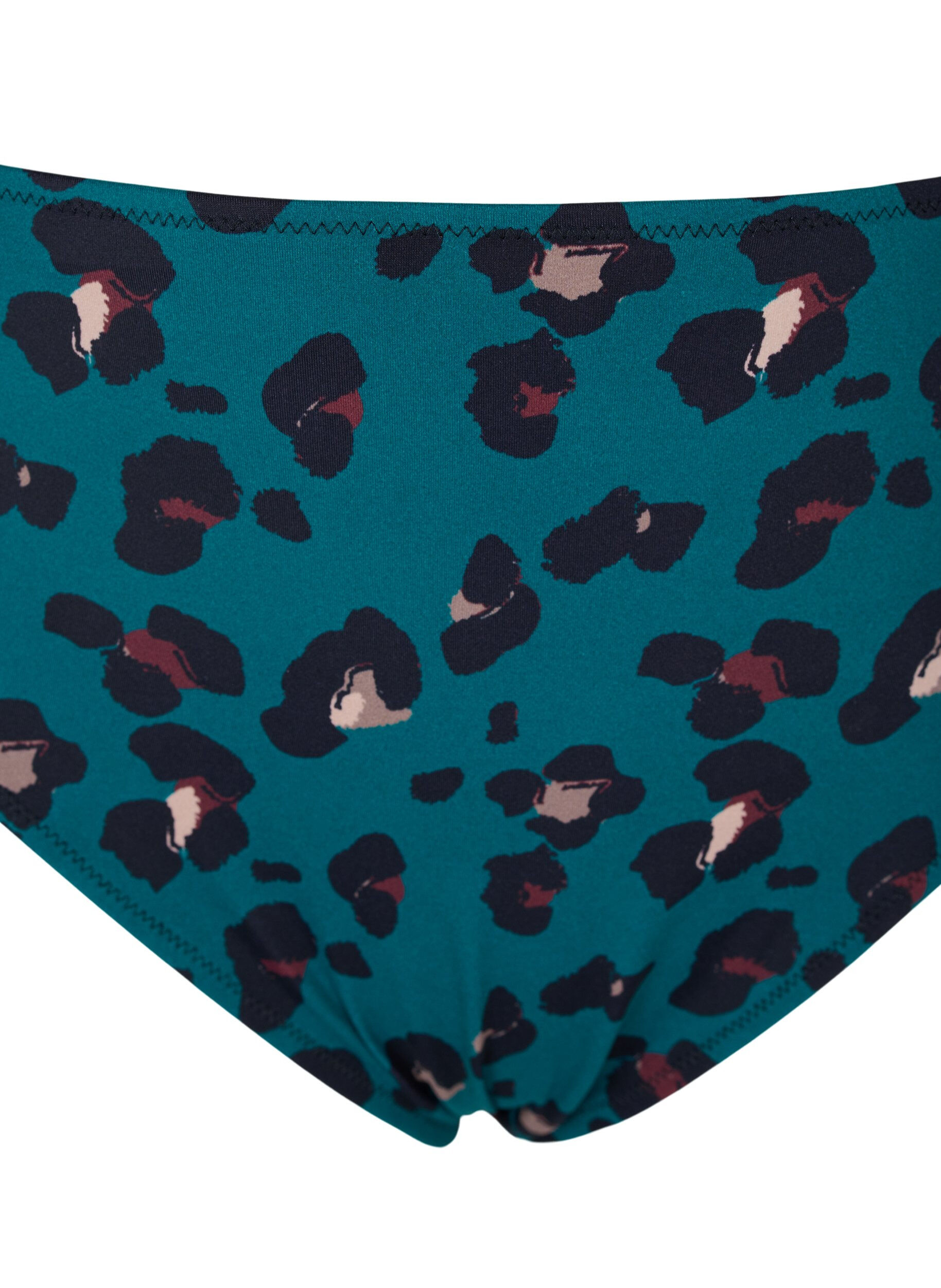 Zizzi Hochtaillierte Bikinihose, Teal Leopard, Packshot image number 2