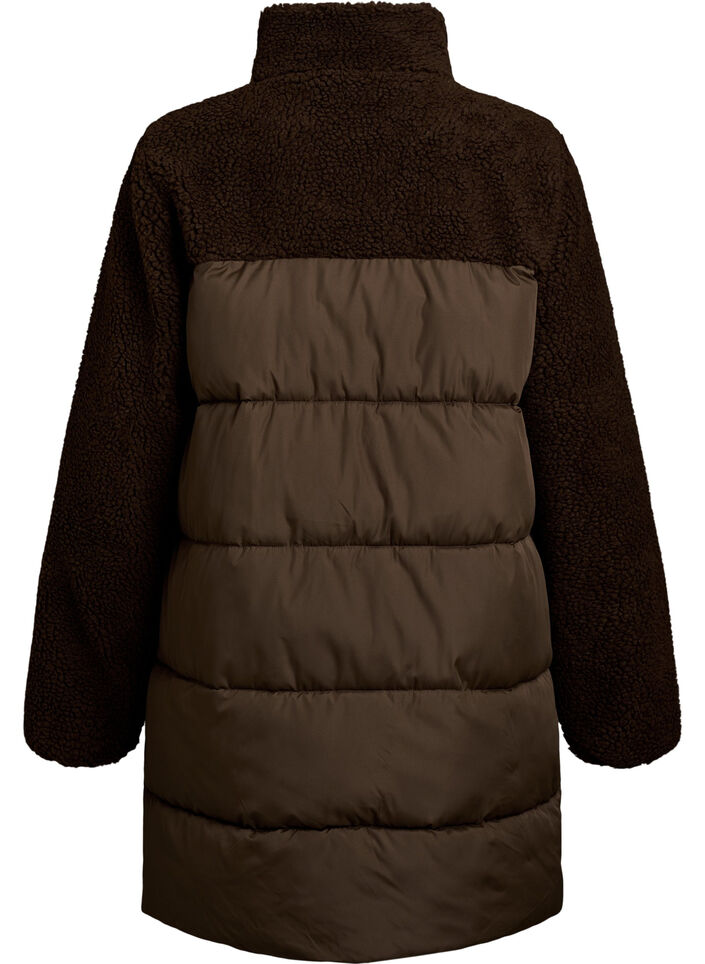 Mittellange Steppjacke mit Teddyfleece, Braun, Packshot