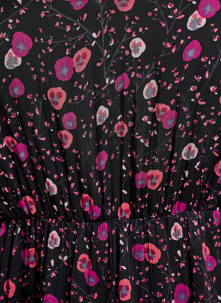 Robe en mousseline &agrave; imprim&eacute; floral et manches longues, Noir, Packshot image number 2