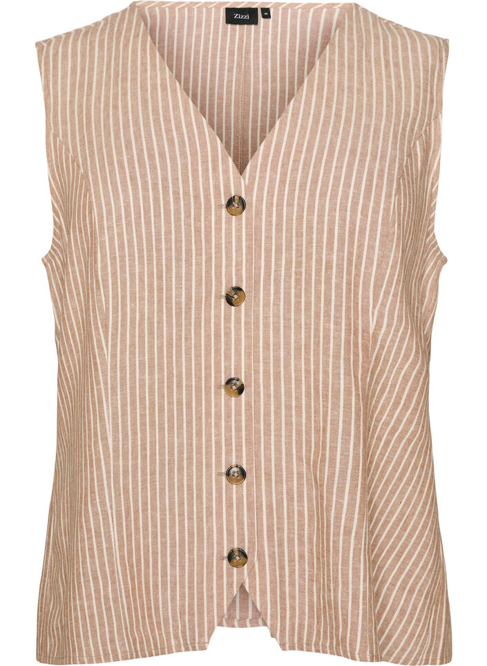 Gestreifte Weste aus Leinen und Viskose, Beige, Packshot image number 0