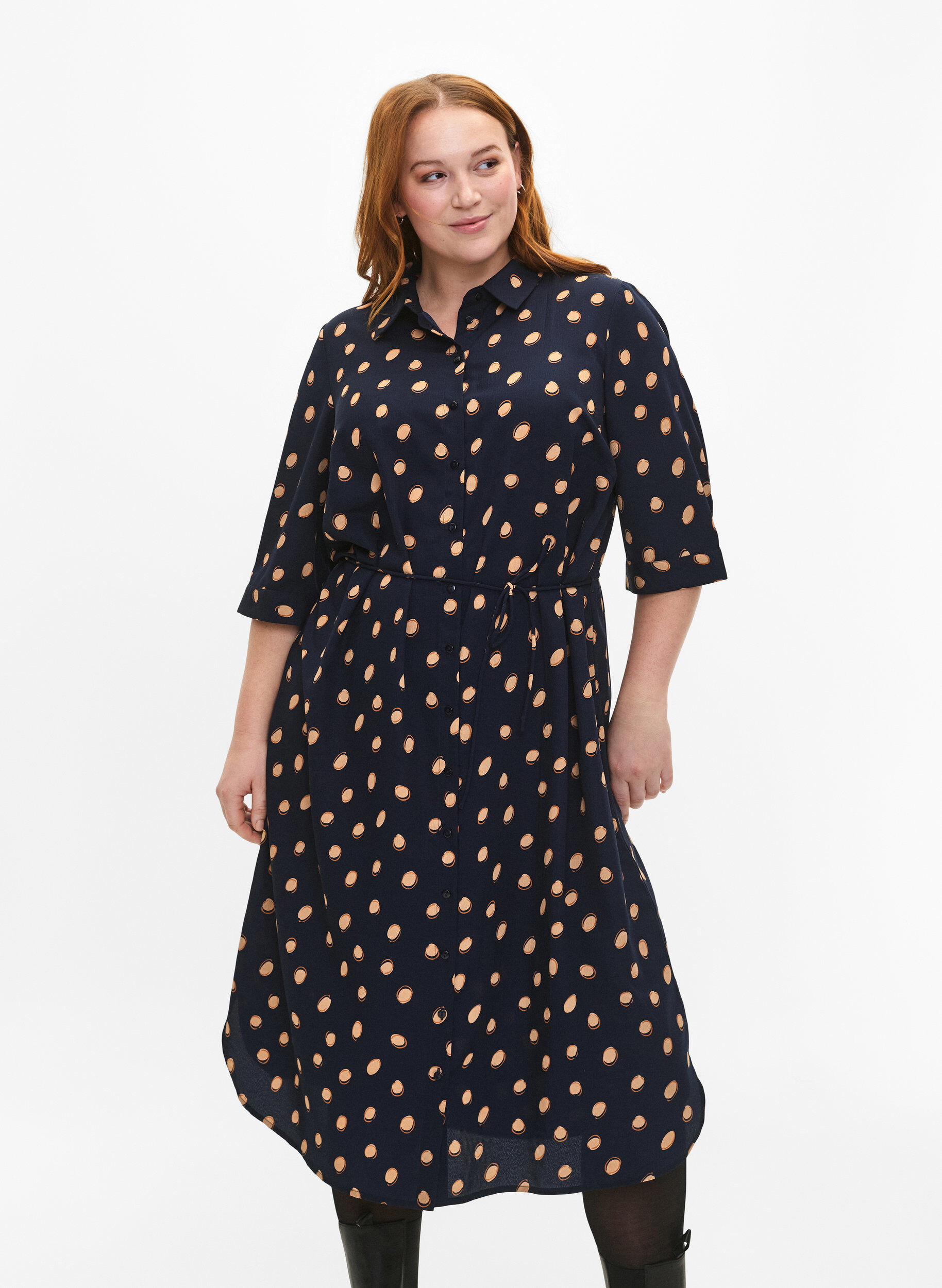 Zizzi FLASH &ndash; Hemdkleid mit Punkten, Blue Double Dot, Model image number 0
