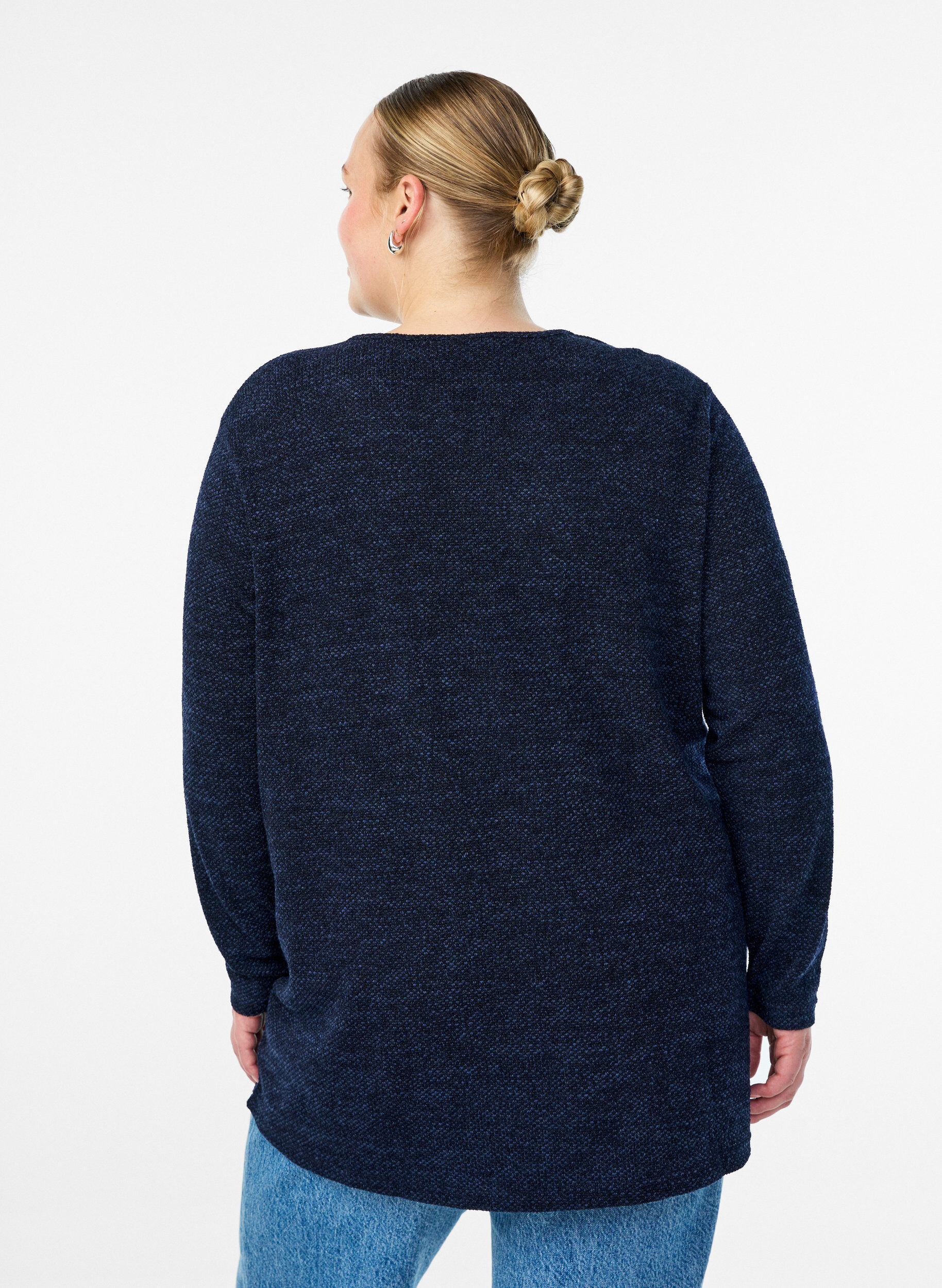 ZizziBlouse &agrave; manches longues avec texture, Bleu, Model image number 2