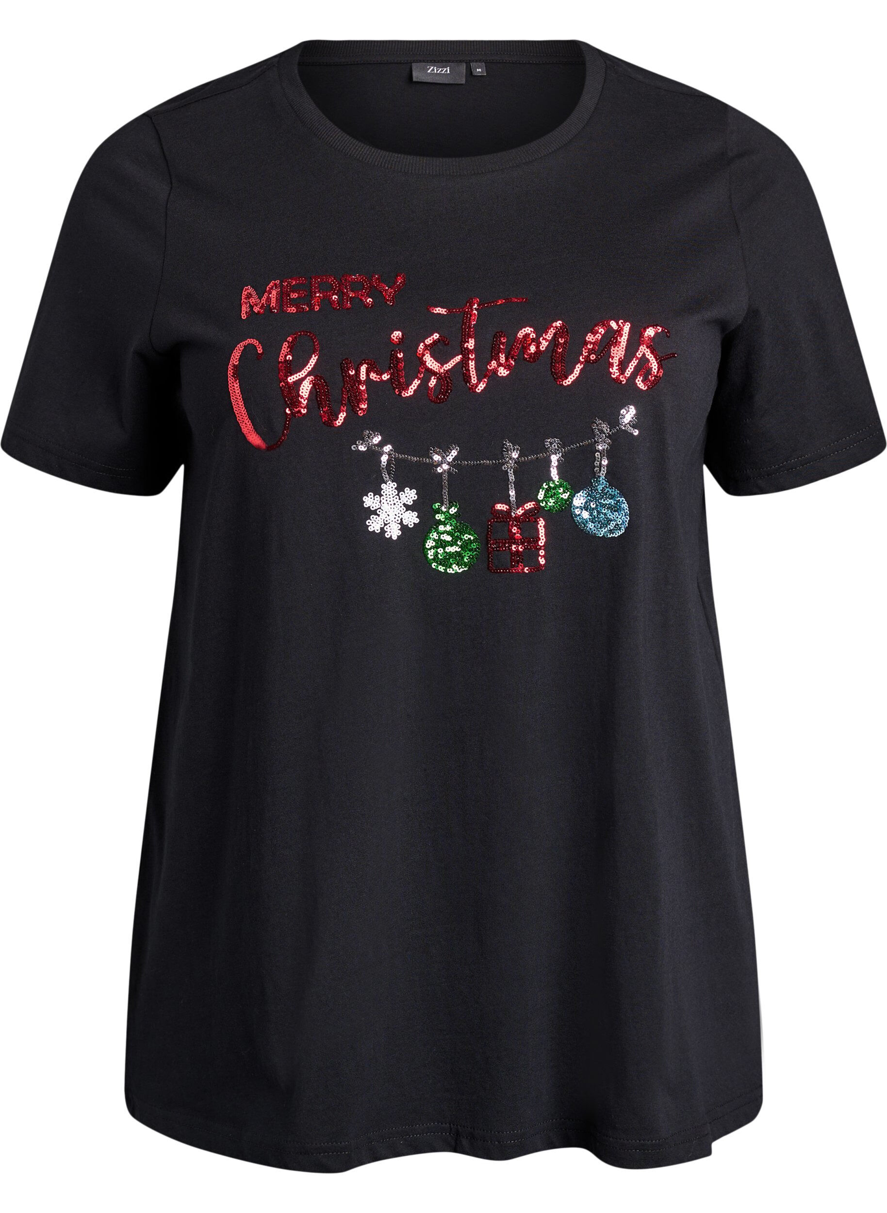 Zizzi Weihnachts-T-Shirt aus Bio-Baumwolle, Schwarz, Packshot image number 0