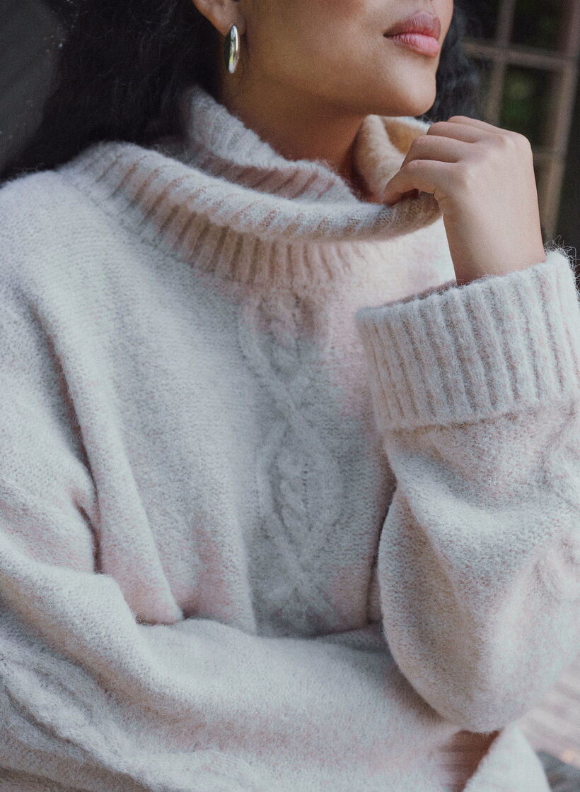 Pullover mit Rollkragen und Zopfmuster, Vanille, Image image number 0