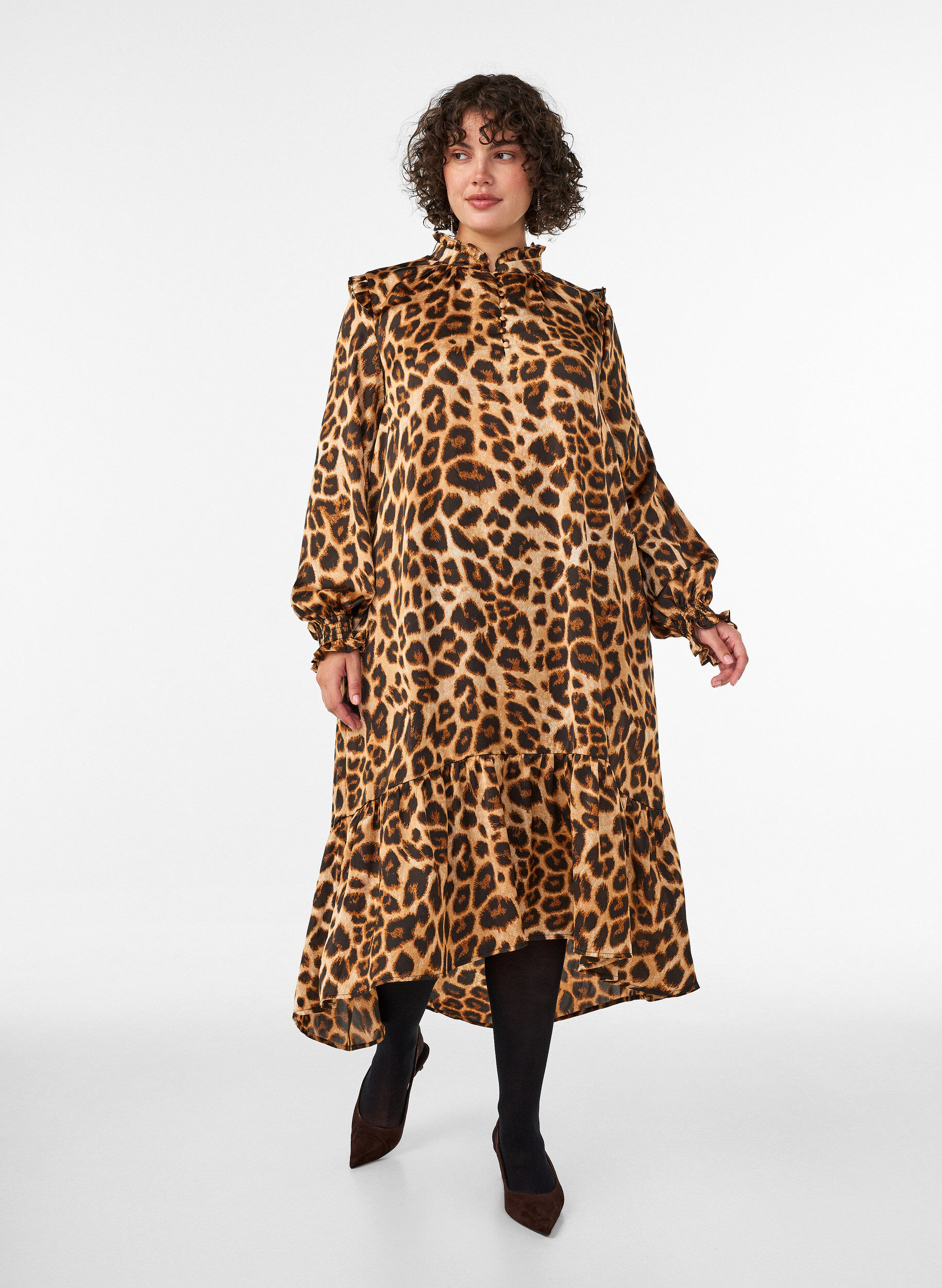 ZizziRobe &agrave; imprim&eacute; l&eacute;opard avec volants, Marron, Model image number 0