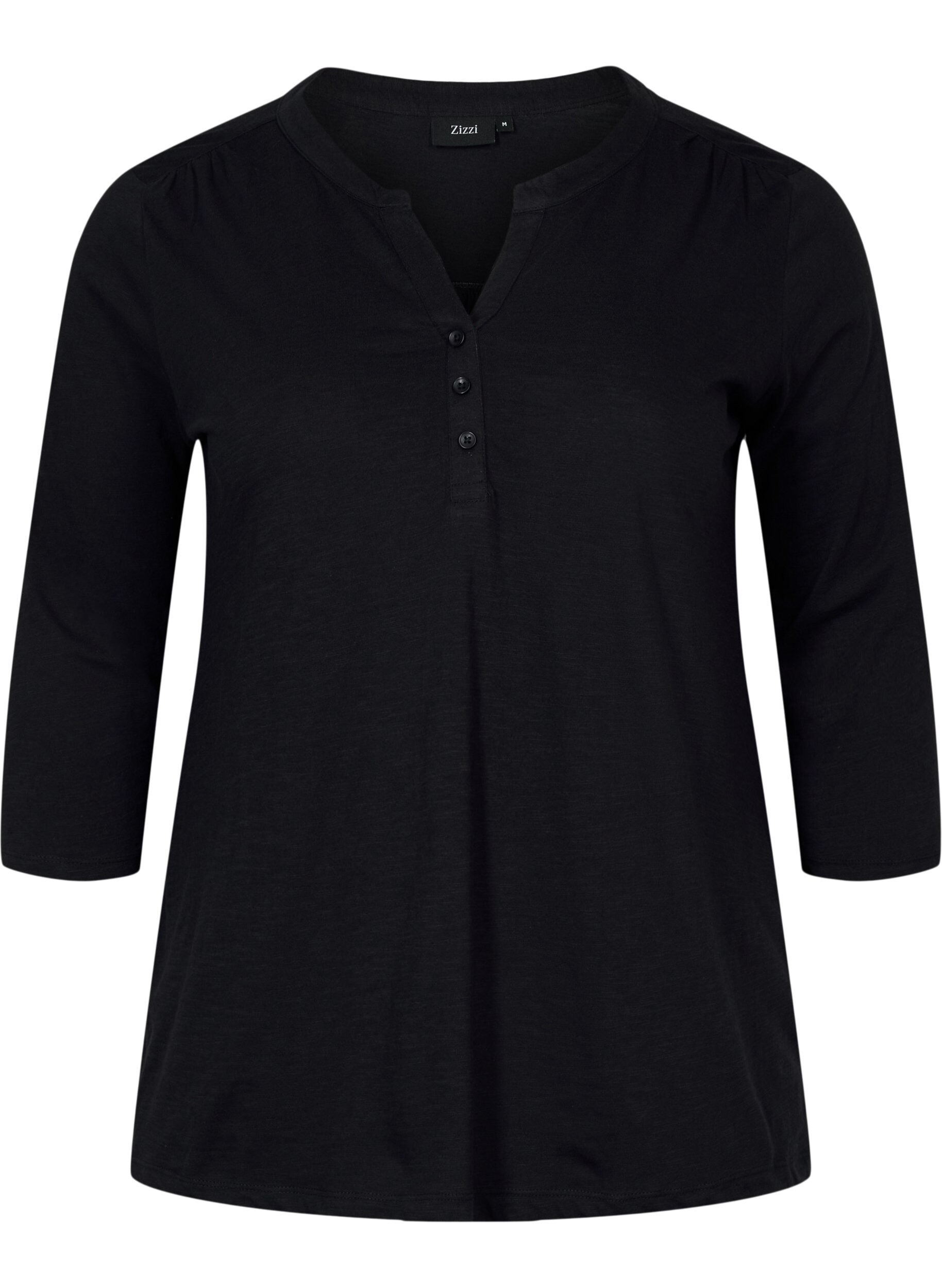 Zizzi Bluse aus Baumwolle mit 3/4 &Auml;rmeln, Black, Packshot image number 0