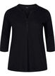 Blouse en coton à manches 3/4, Black, Packshot image number 0