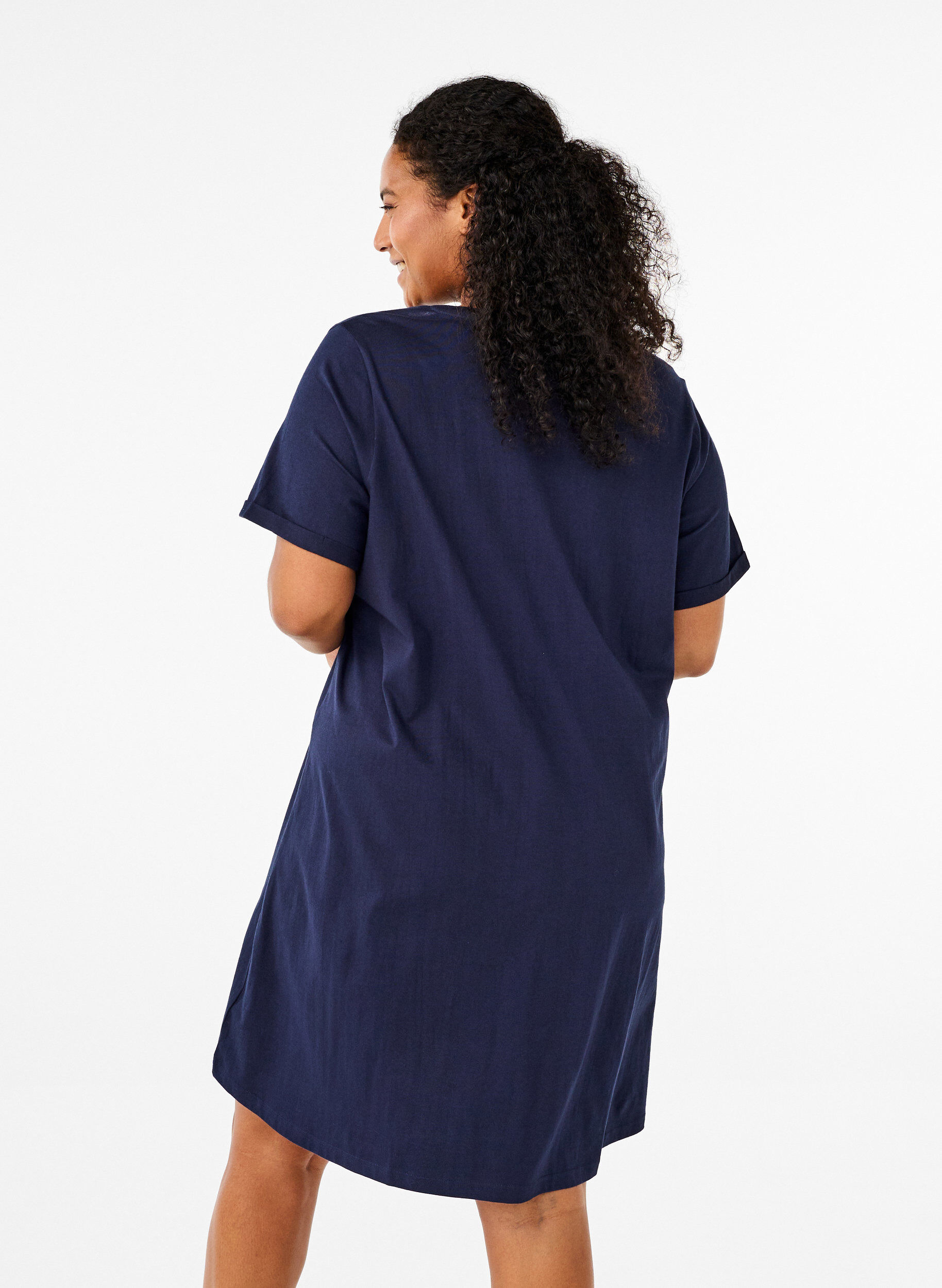 Zizzi Chemise de nuit &agrave; manches courtes en coton biologique, Bleu, Model image number 2