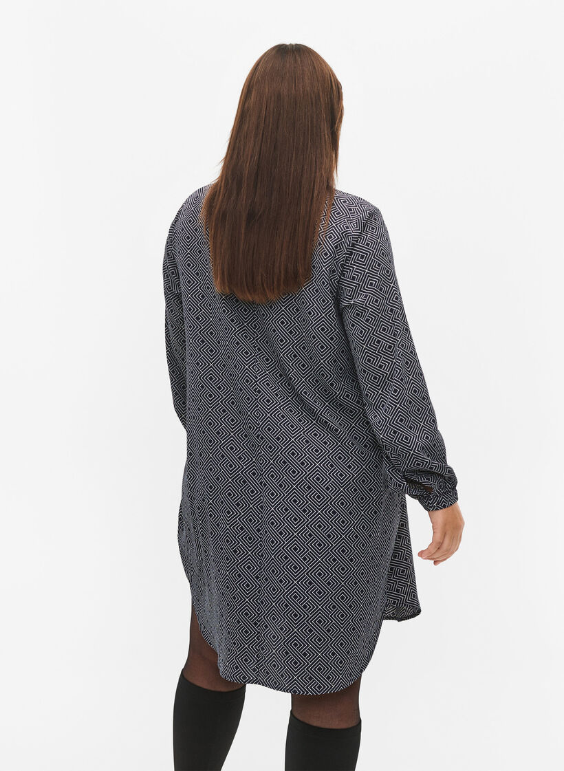 Robe à col en V avec imprimé, Navy Graphic AOP, Model image number 1