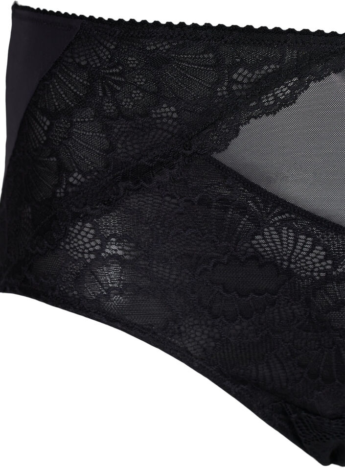 Culotte taille haute en dentelle et maille, Black, Packshot image number 2