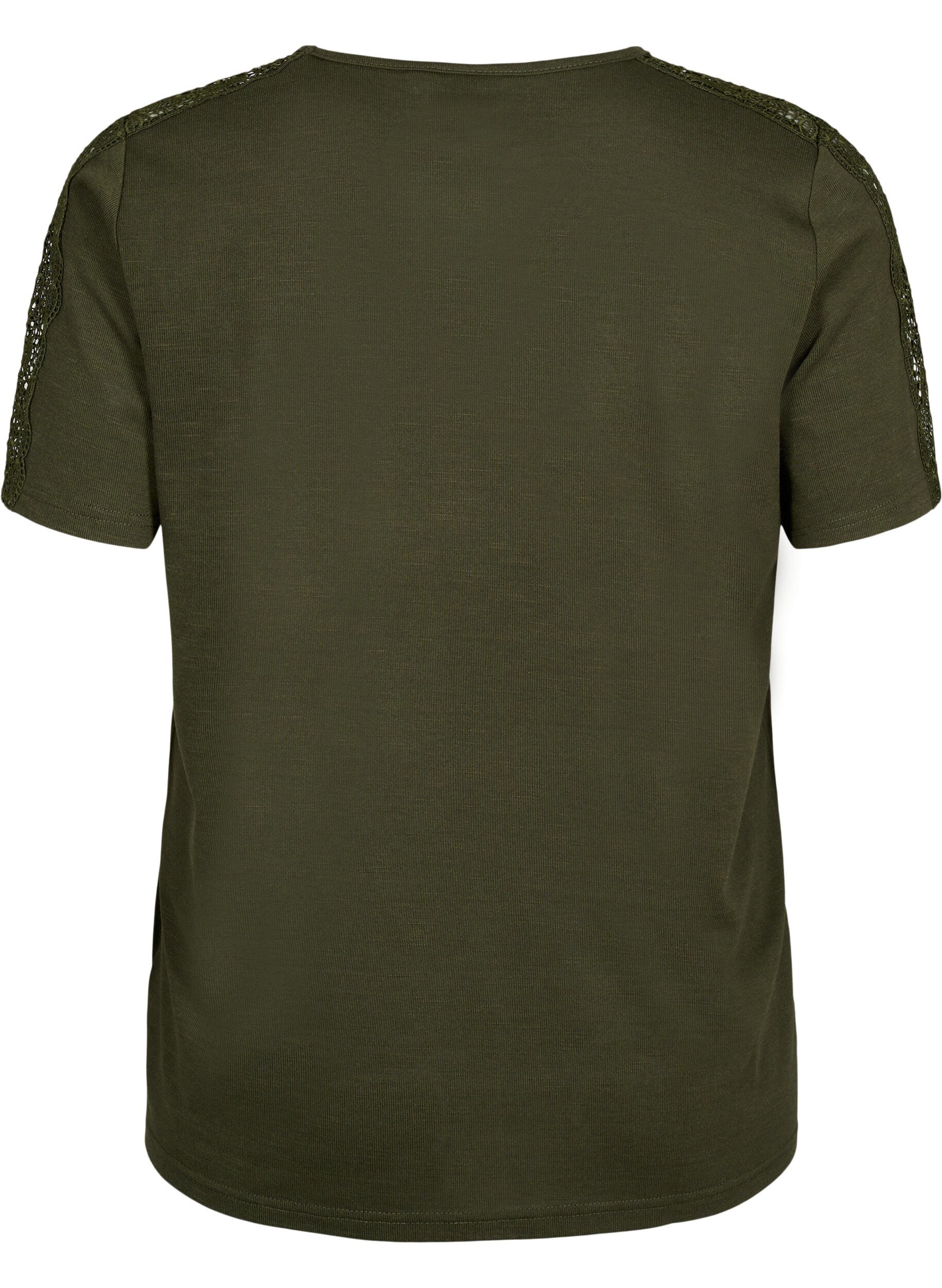 Zizzi Blouse &agrave; manches courtes avec dentelle et col en V, Forest Night, Packshot image number 1