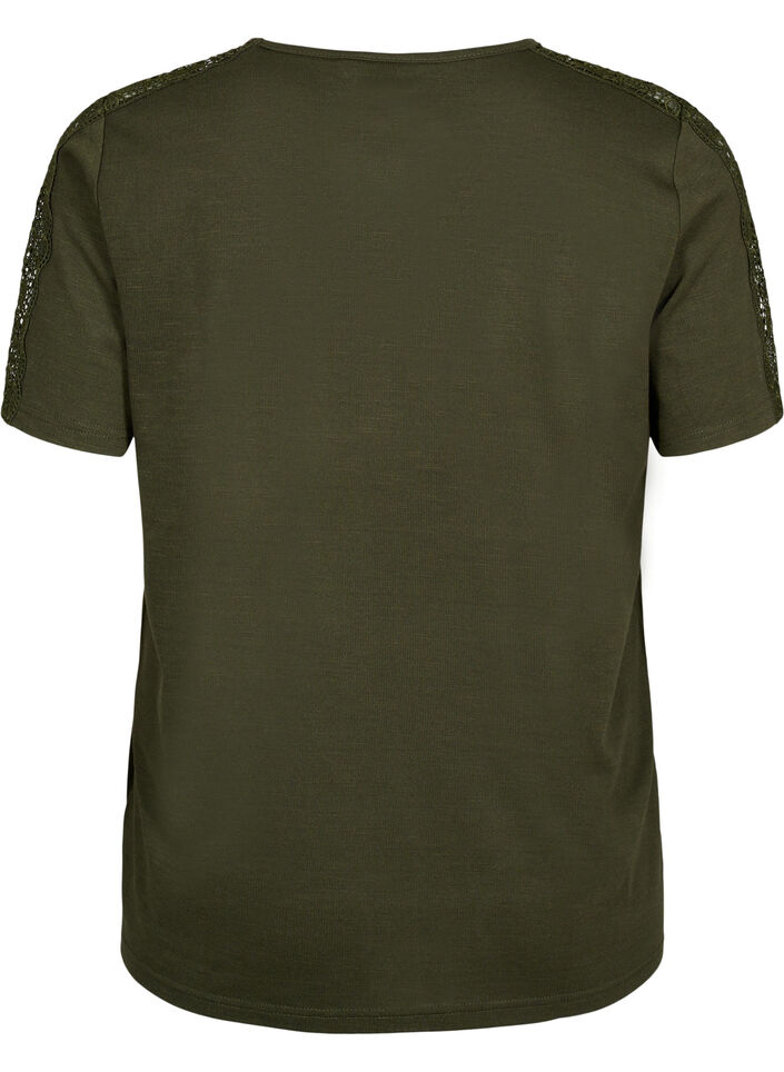 Blouse à manches courtes avec dentelle et col en V, Forest Night, Packshot image number 1