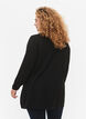 Blouse tricot&eacute;e en m&eacute;lange coton-viscose, Noir, Model image number 2