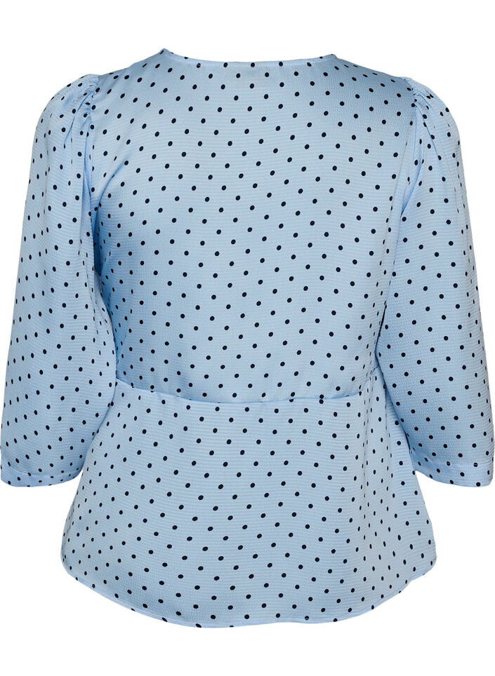 Gepunktete Bluse mit Bindeband und 3/4-&Auml;rmeln, Blau, Packshot image number 1