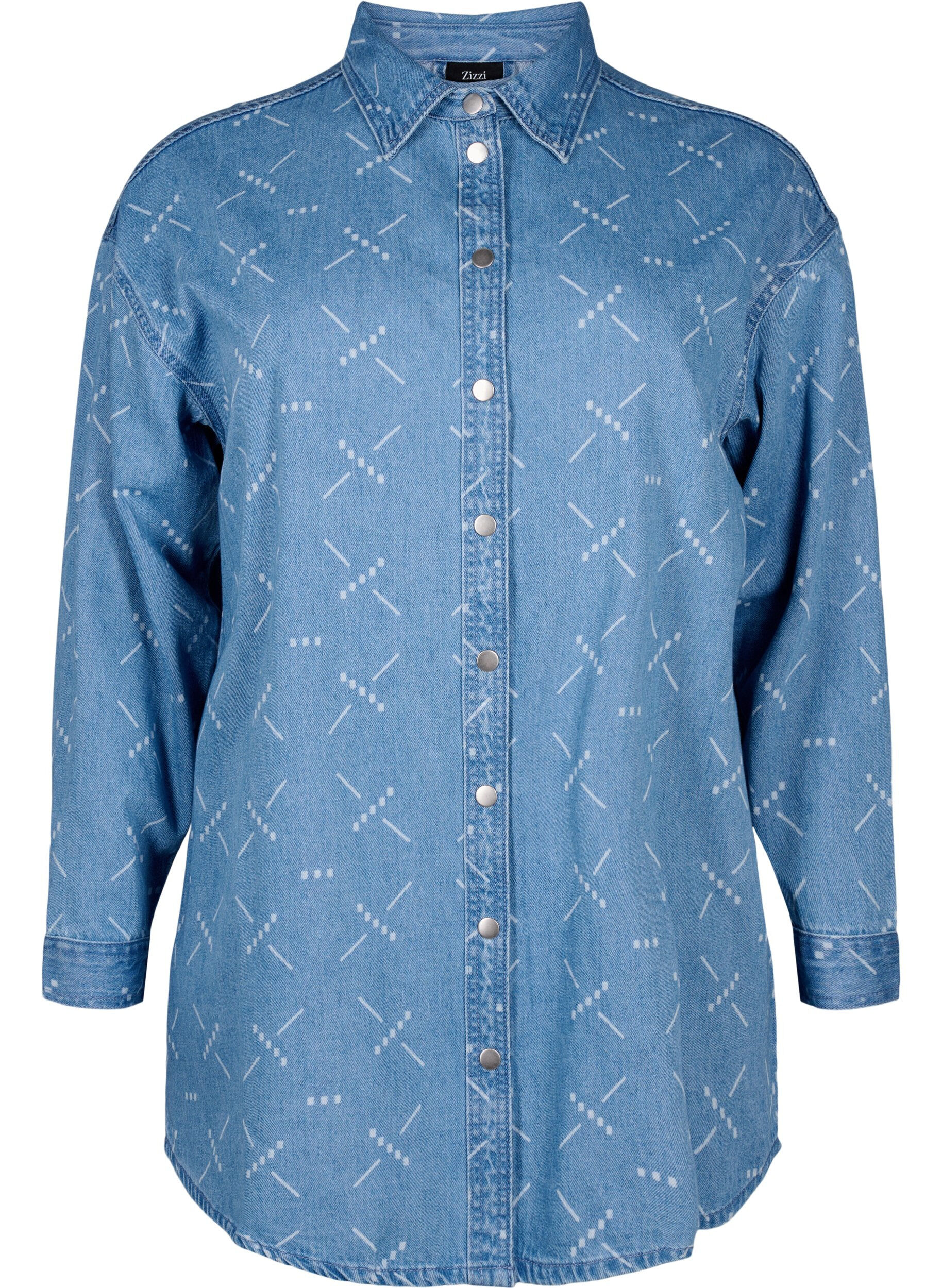 Zizzi Locker sitzende Denim-Jacke mit Muster, Light blue denim, Packshot image number 0