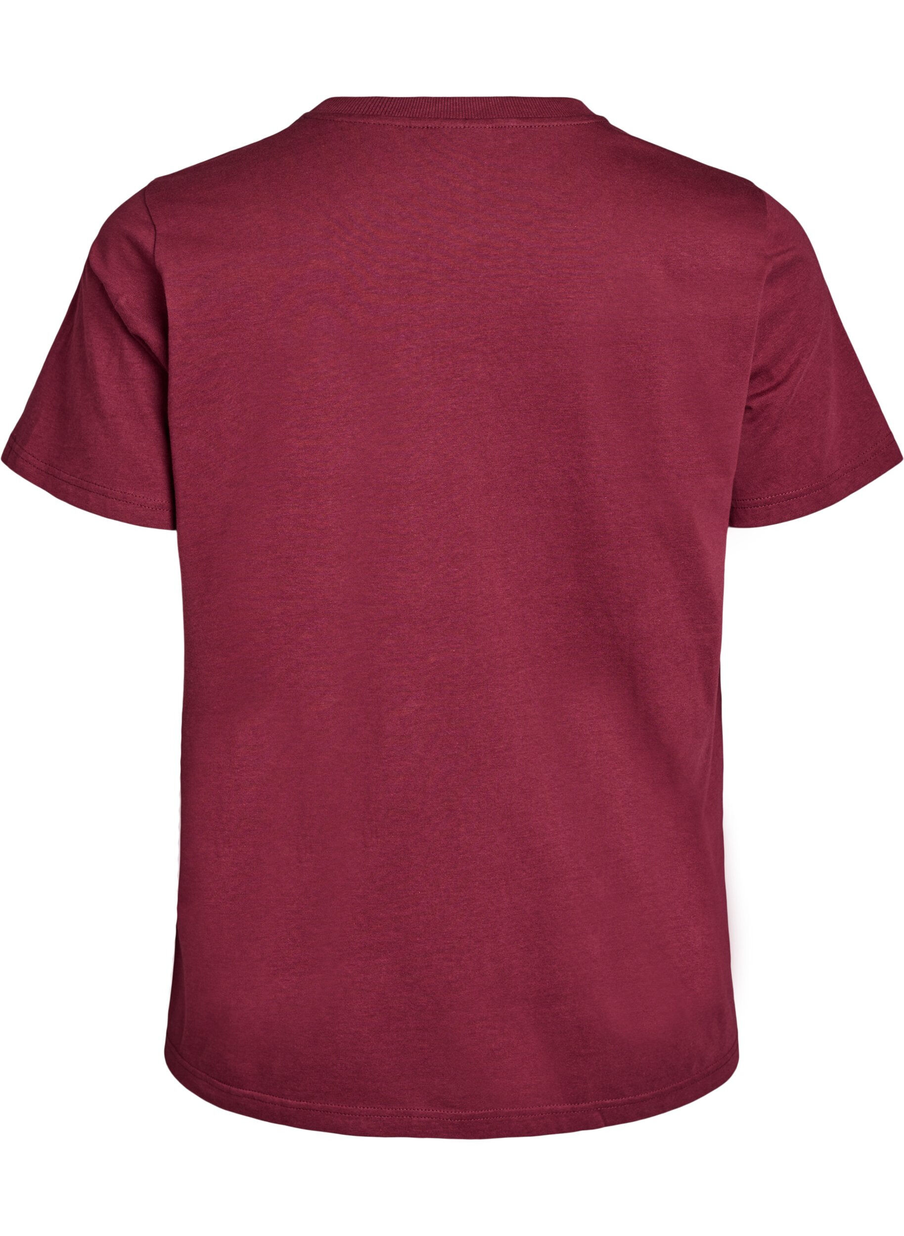 ZizziT-shirt basique en coton &agrave; col rond, Bordeaux fonc&eacute;, Packshot image number 1