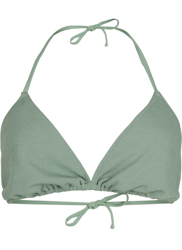 Soutien-gorge de bikini triangulaire avec structure en crêpe, Vert clair, Packshot image number 0