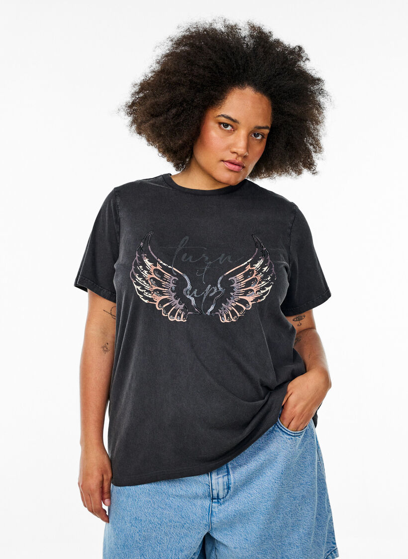 T-Shirt aus Bio-Baumwolle mit Statement-Print, Grau, Model image number 0