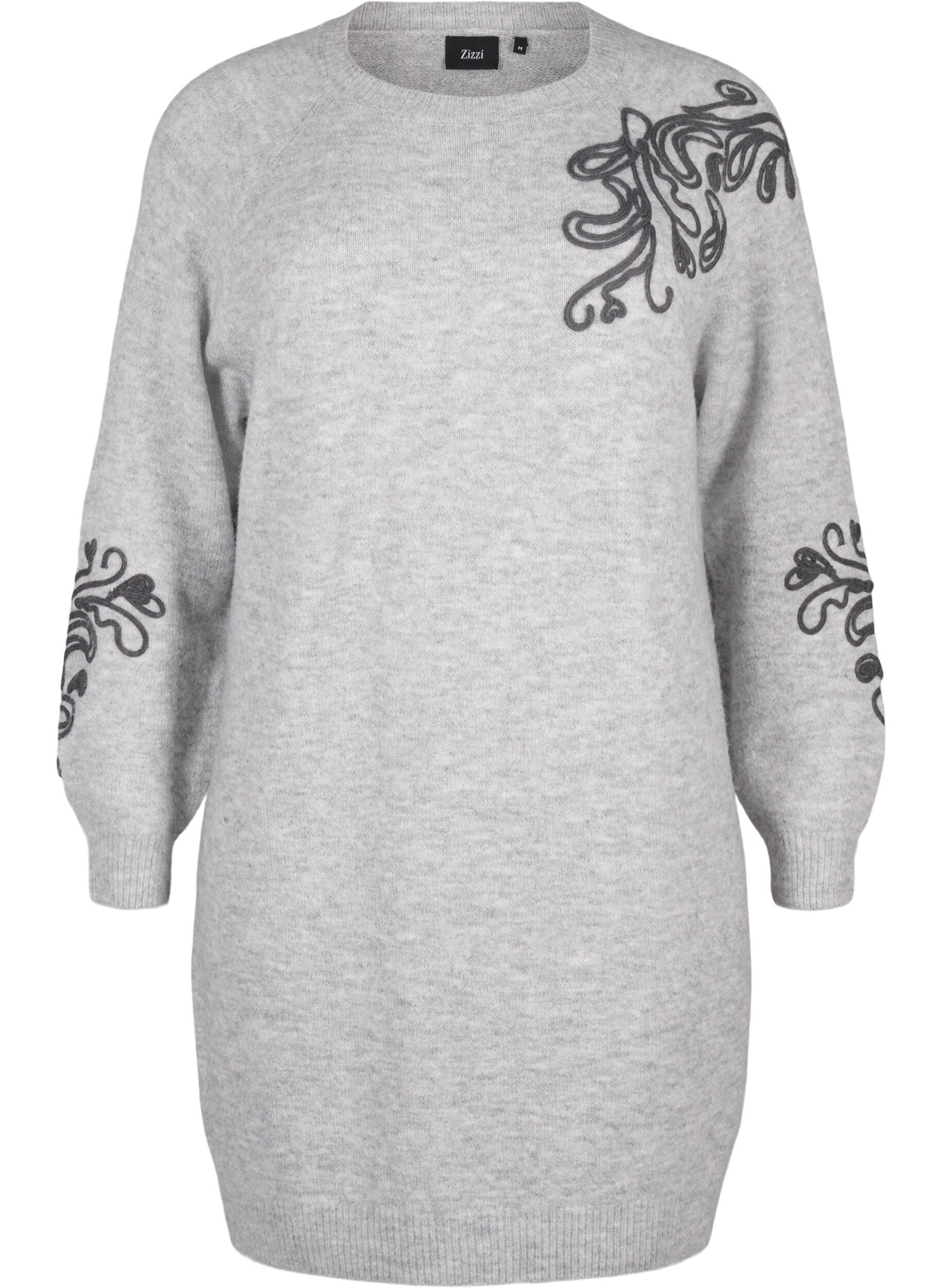 Zizzi Robe en maille avec d&eacute;coration, Light Grey Melange, Packshot image number 0