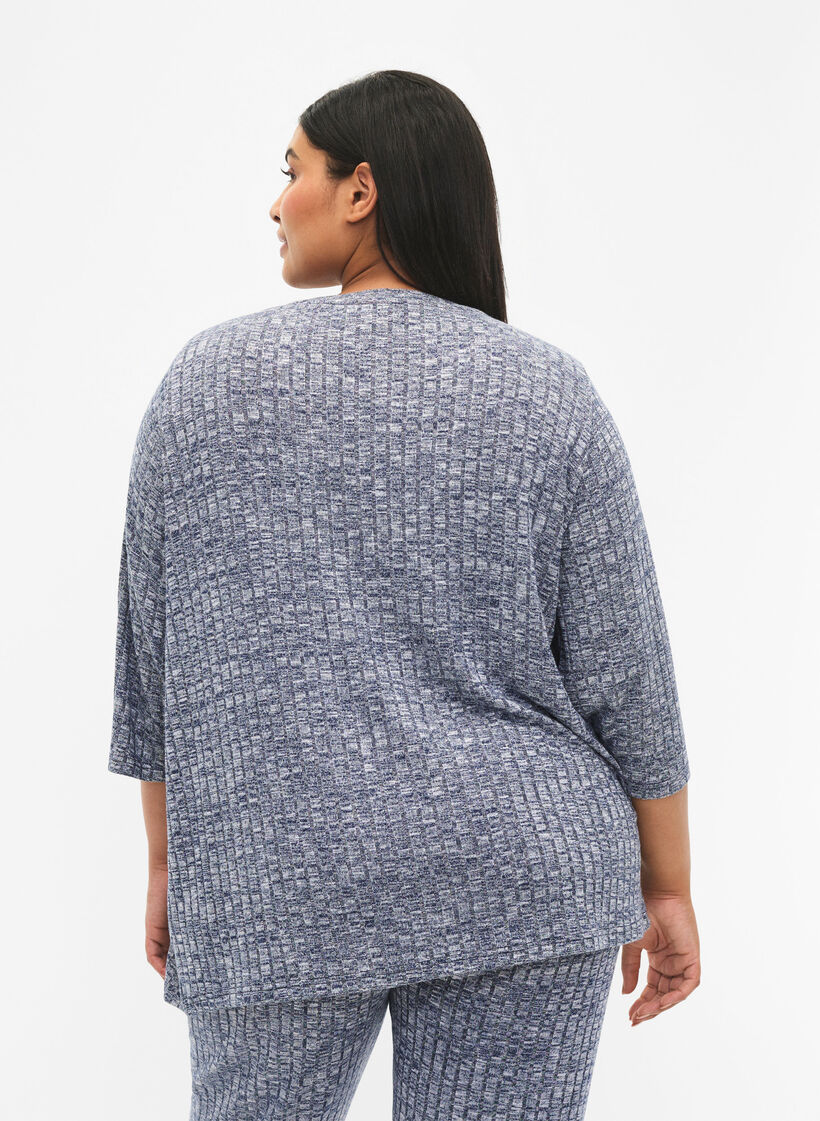 Melange Bluse mit Rundhalsausschnitt und 3/4-Ärmeln, Dress Blues Mel., Model image number 1